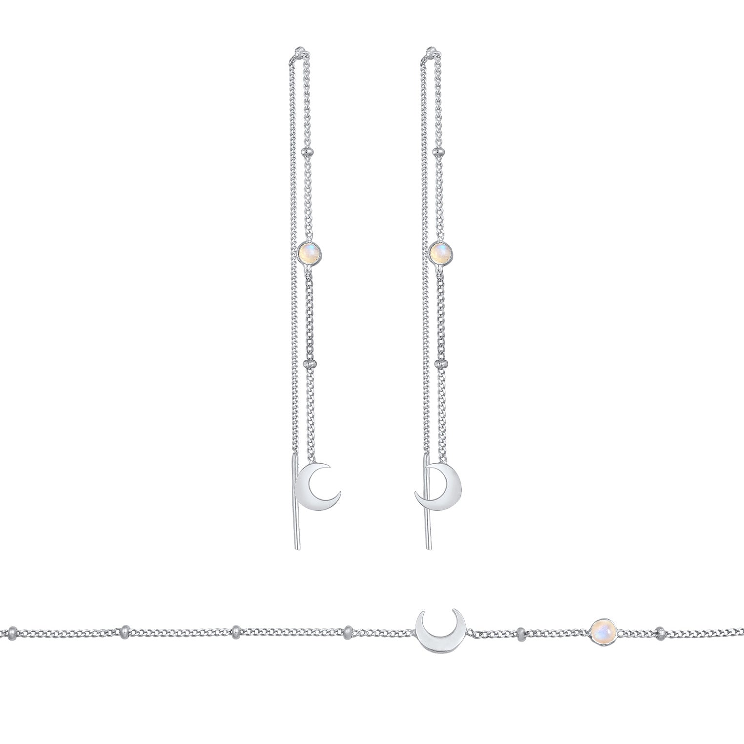 Silber - Elli | Schmuckset Halbmond | Mondstein (Weiß) | 925er Sterling Silber