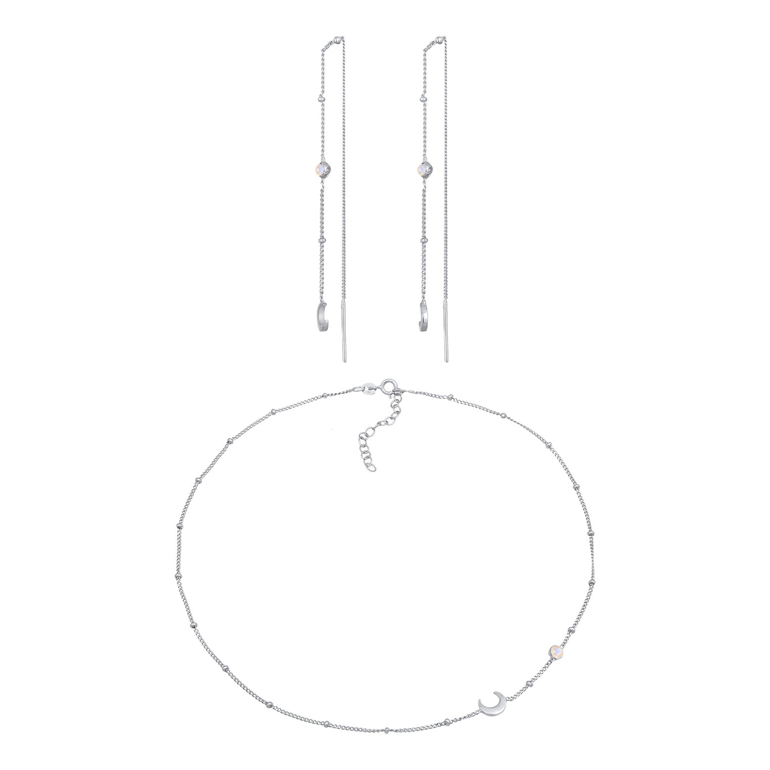 Silber - Elli | Schmuckset Halbmond | Mondstein (Weiß) | 925er Sterling Silber