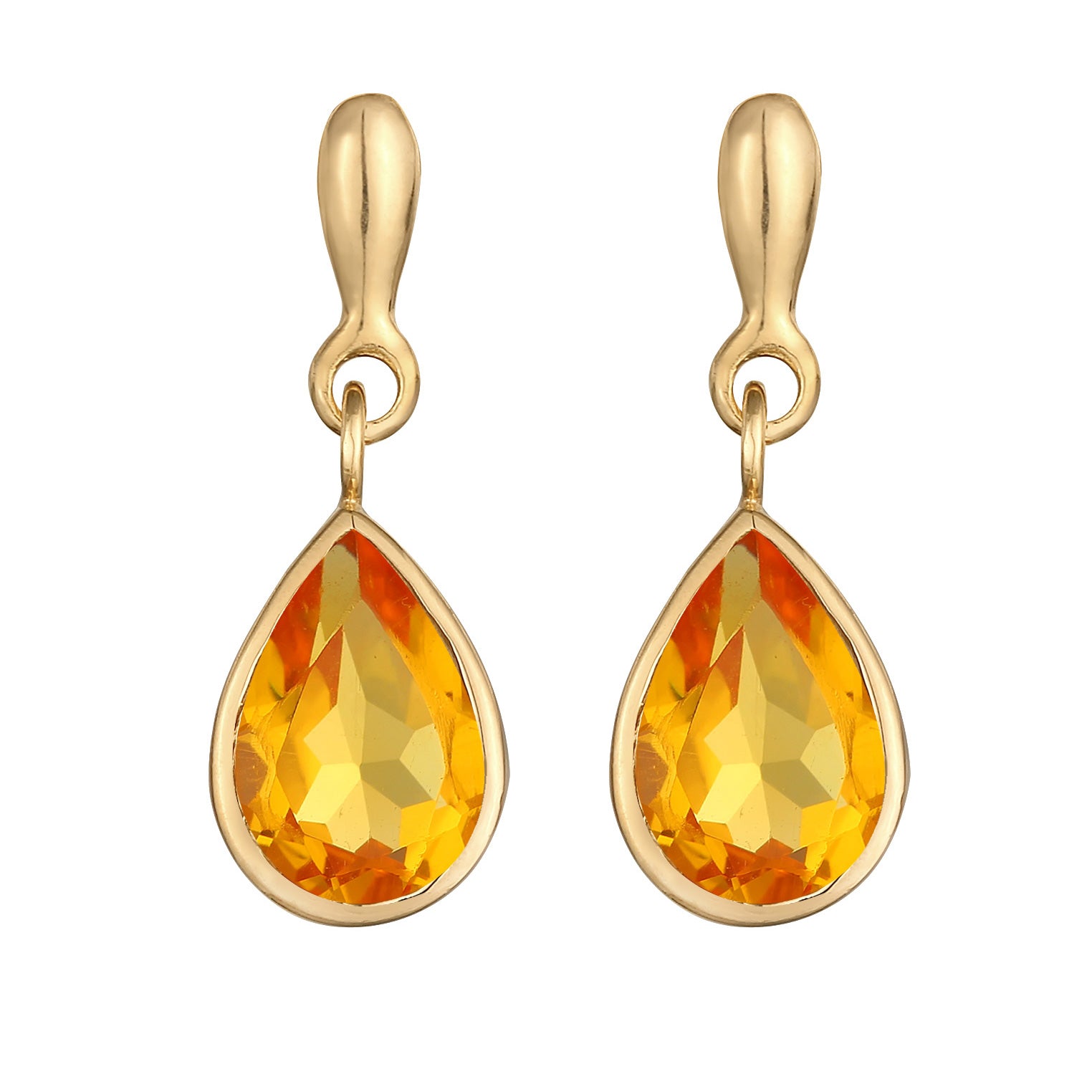 Gold - Elli PREMIUM | Ohrhänger Tropfen | Citrin (Gelb) | 925er Sterling Silber