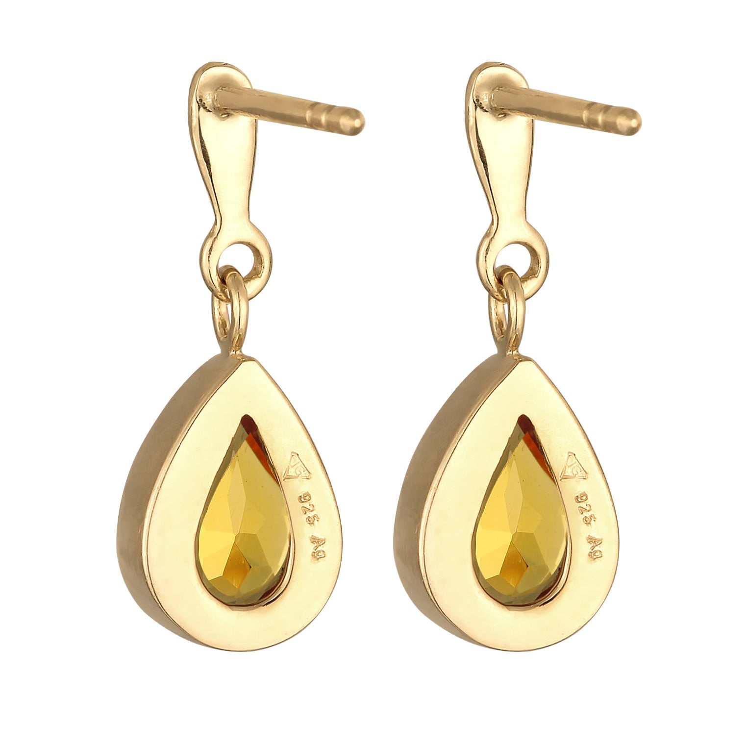 Gold - Elli PREMIUM | Ohrhänger Tropfen | Citrin (Gelb) | 925er Sterling Silber
