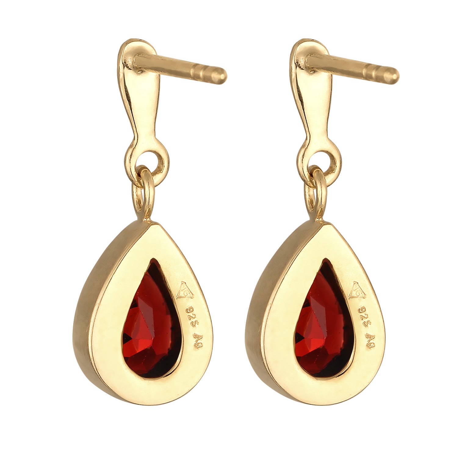 Gold - Elli PREMIUM | Ohrhänger Tropfen | Granat (Rot) | 925er Sterling Silber