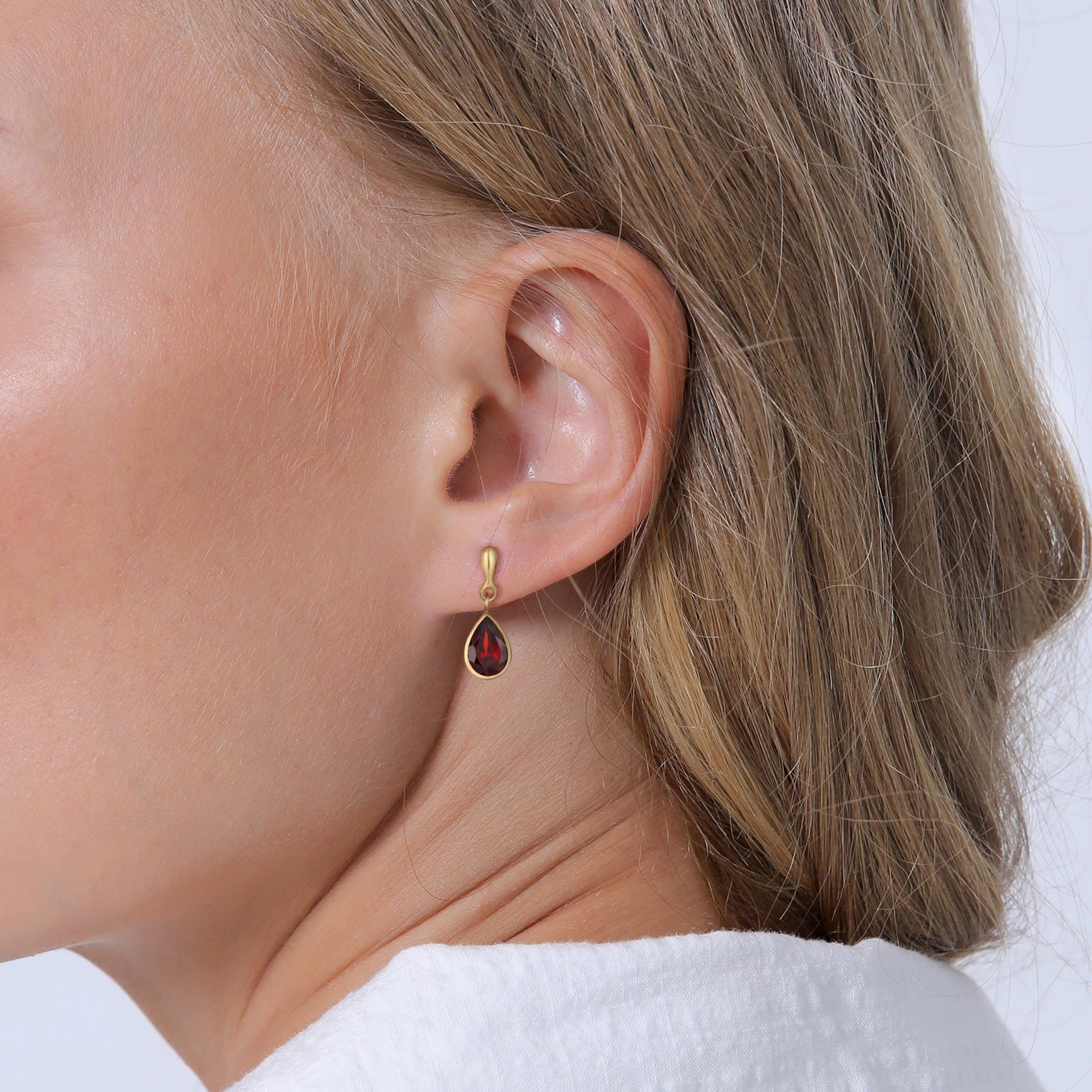 Gold - Elli PREMIUM | Ohrhänger Tropfen | Granat (Rot) | 925er Sterling Silber