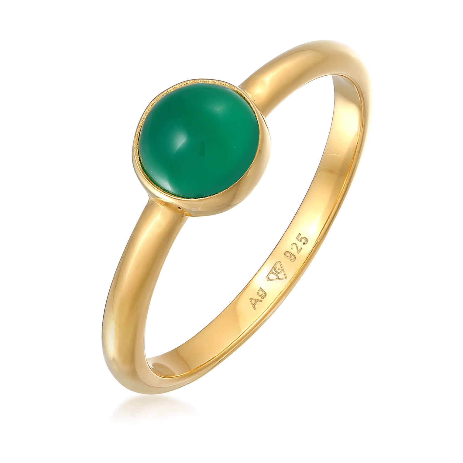 Gold - Elli PREMIUM | Solitär-Ring | Achat (Grün) | 925er Sterling Silber