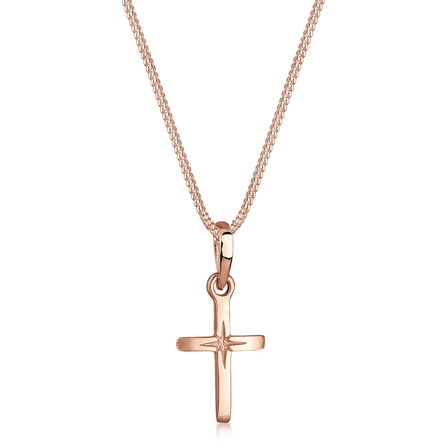 Roségold - Elli | Halskette Kreuz Anhänger | 925 Sterling Silber Rosévergoldet