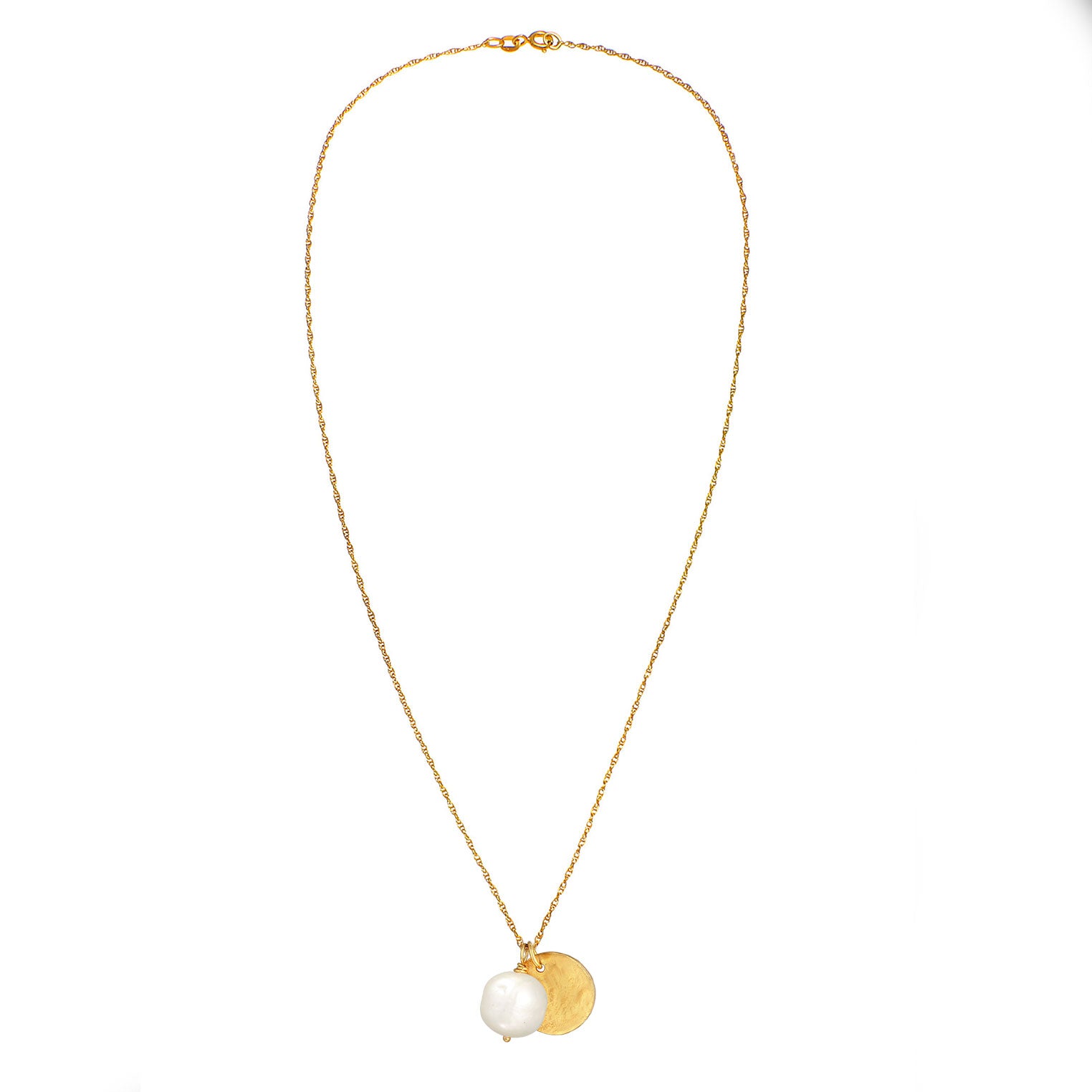 Gold - Elli PREMIUM | Halskette Plättchen | Süßwasserzuchtperle | 925er Sterling Silber vergoldet