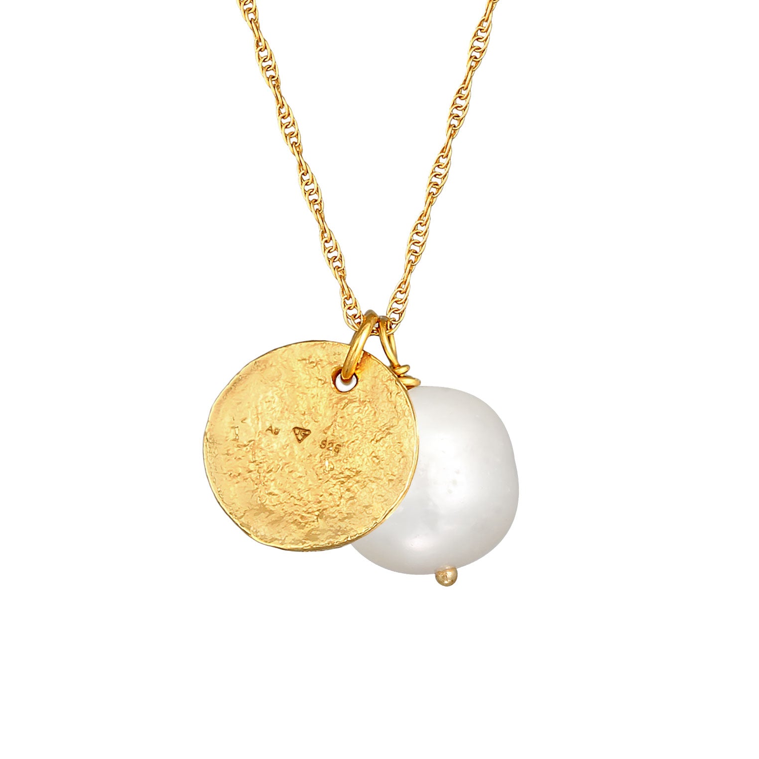 Gold - Elli PREMIUM | Halskette Plättchen | Süßwasserzuchtperle | 925er Sterling Silber vergoldet