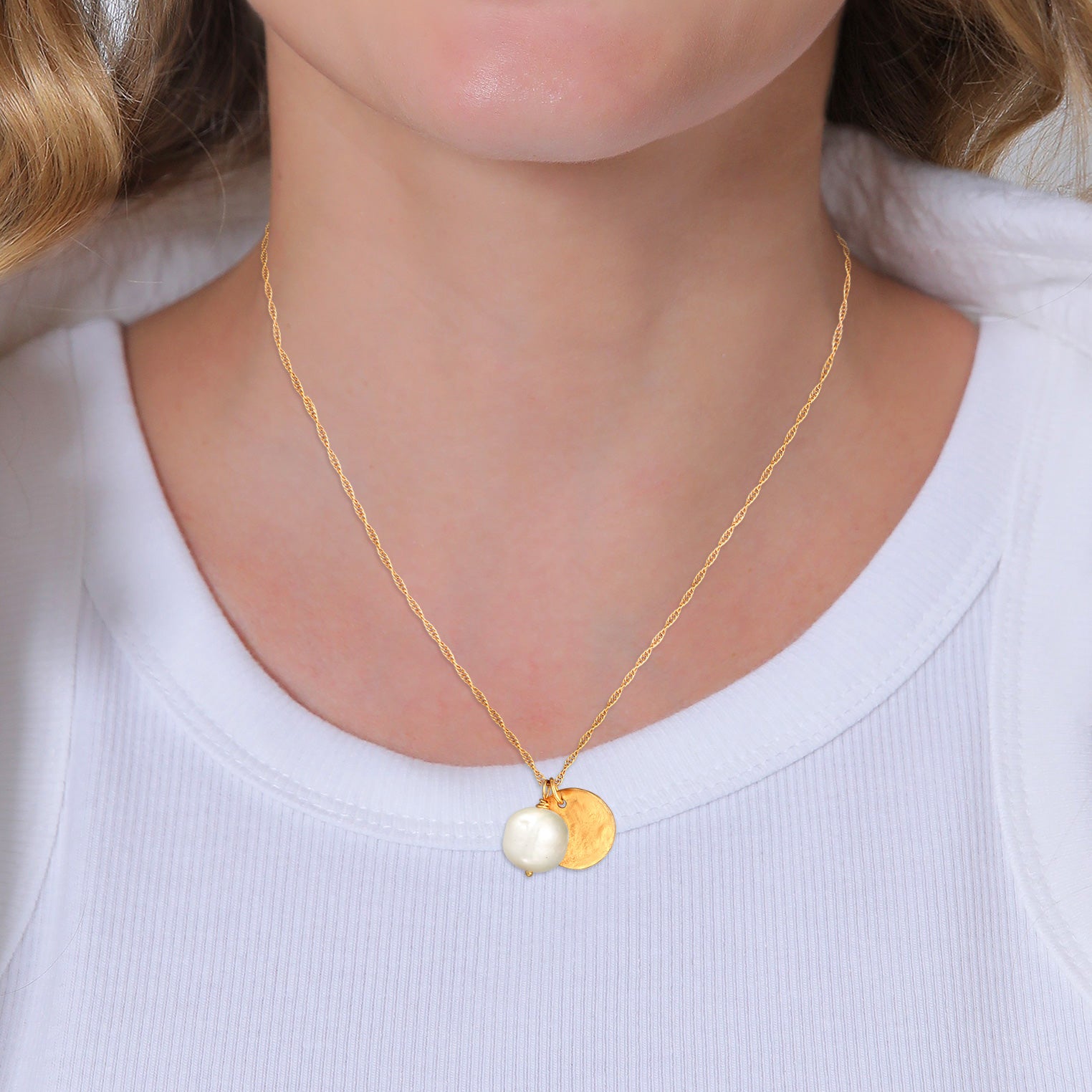 Gold - Elli PREMIUM | Halskette Plättchen | Süßwasserzuchtperle | 925er Sterling Silber vergoldet