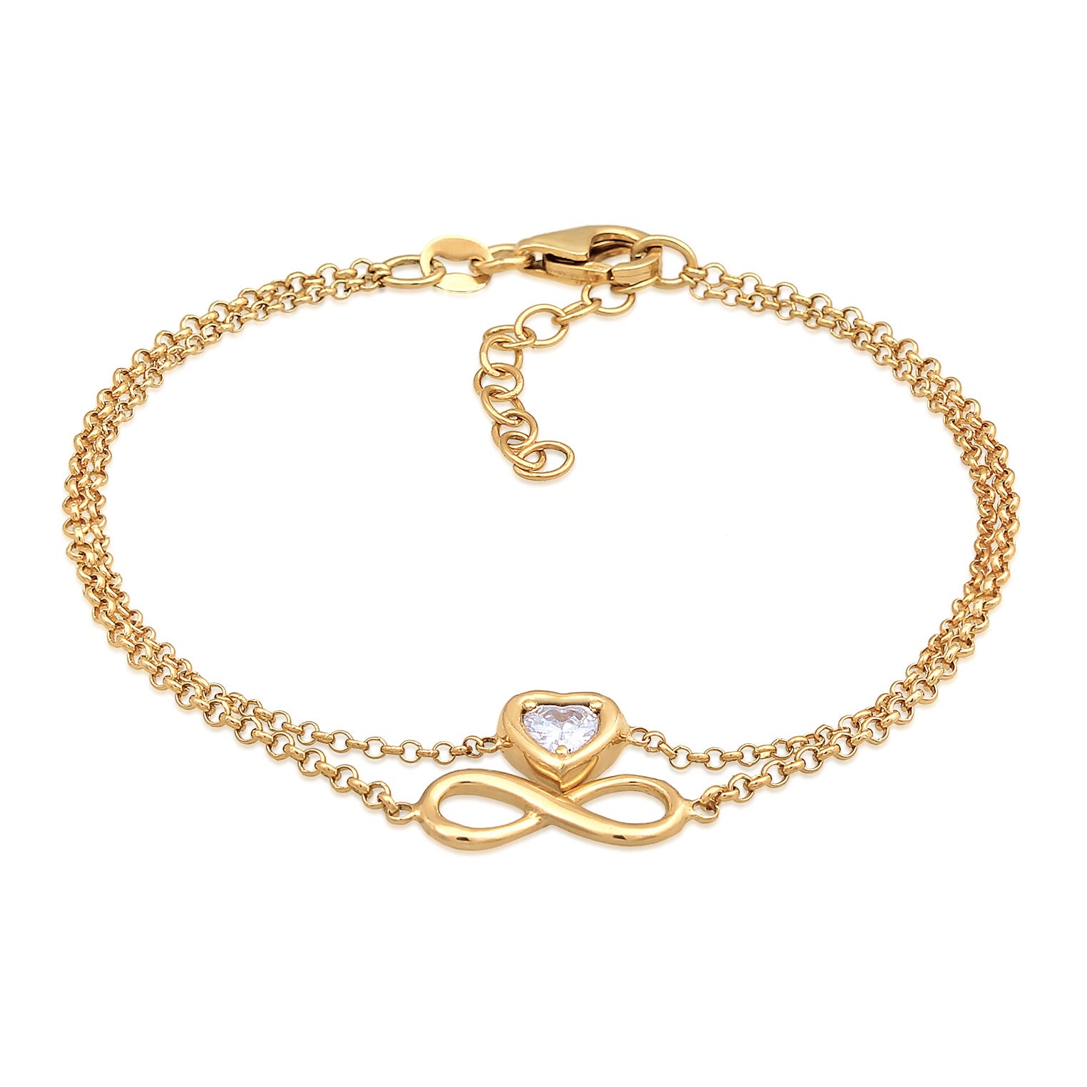 Gold - Elli | Layer-Armband Infinity Herz | Zirkonia (Weiß) | 925er Sterling Silber