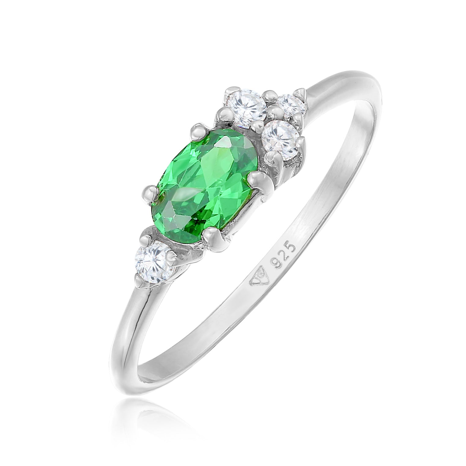 Silber - Elli | Verlobungsring Oval | Zirkonia (Grün) | 925er Sterling Silber