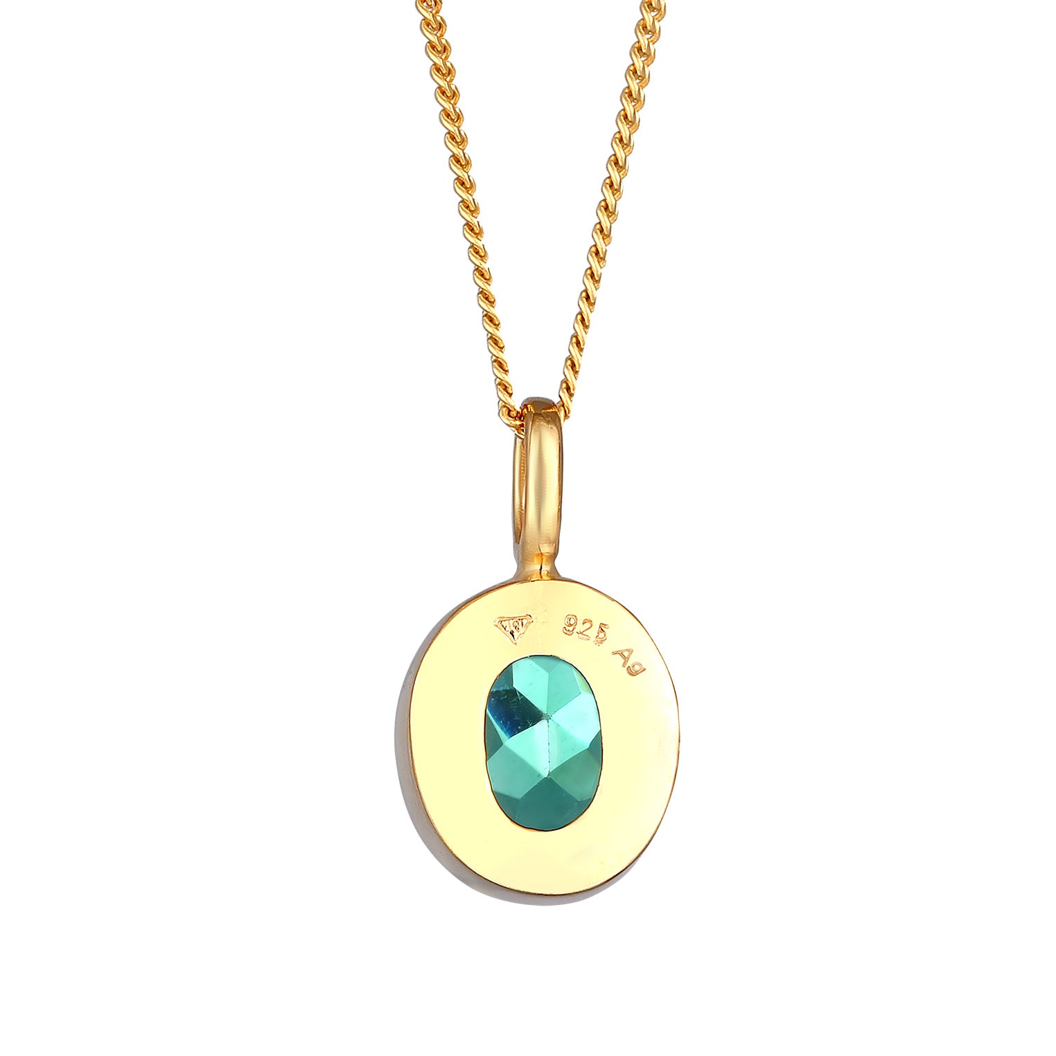 Gold - Elli PREMIUM | Halskette Anhänger Oval | Quarz (Grün) | 925 Sterling Silber vergoldet