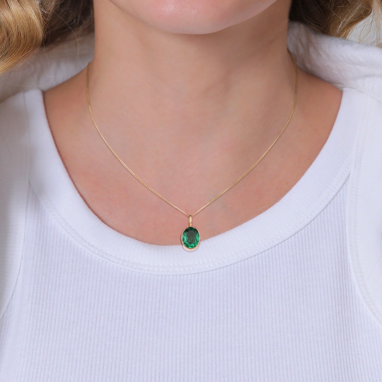 Gold - Elli PREMIUM | Halskette Anhänger Oval | Quarz (Grün) | 925 Sterling Silber vergoldet