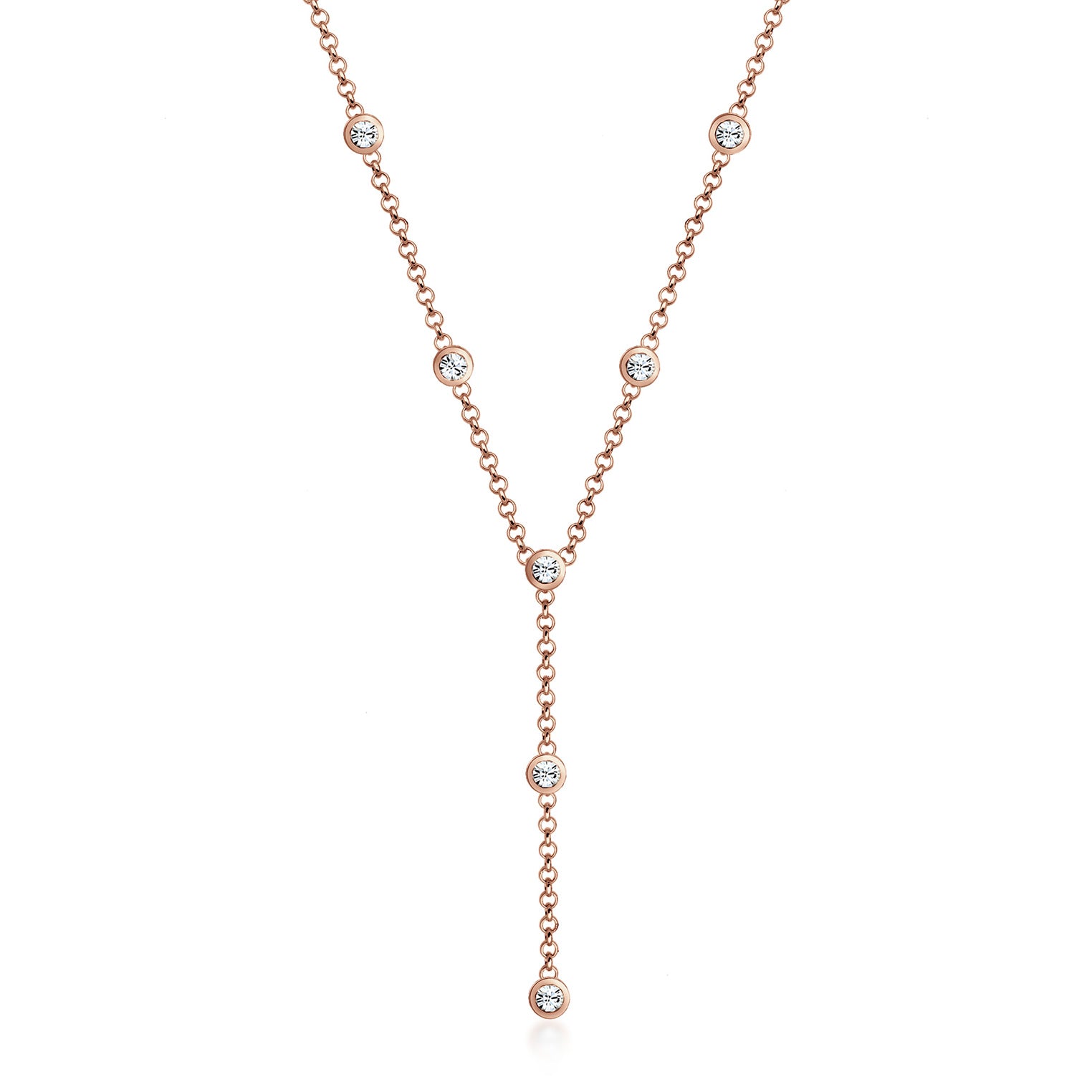 Roségold - Elli | Y-Halskette | Mit Kristallen von Swarovski® (Weiß) | 925er Sterling Silber Rosévergoldet