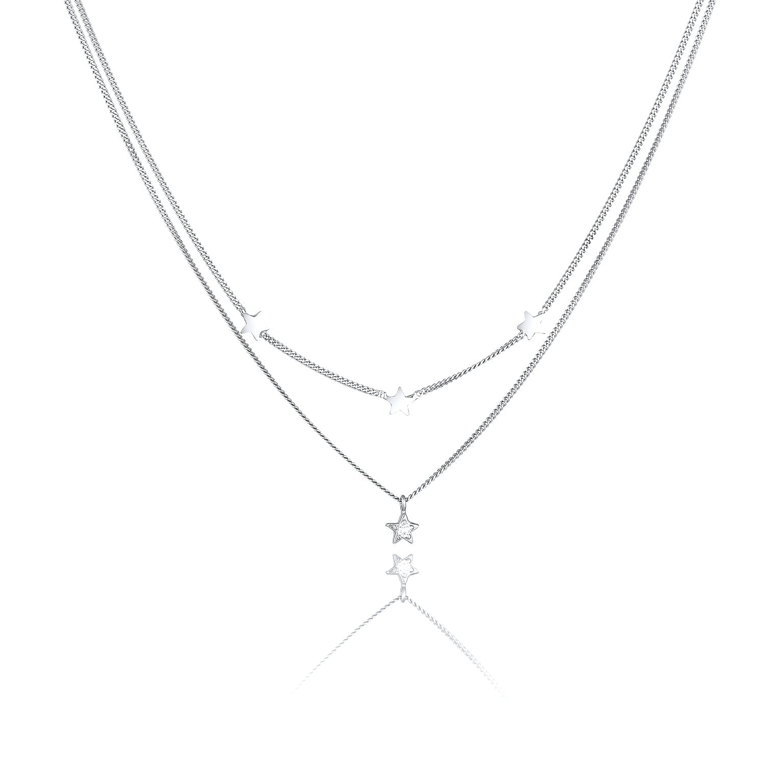 Silber - Elli | Layer-Halskette Stern | Mit Kristallen von Swarovski® (Weiß) | 925er Sterling Silber