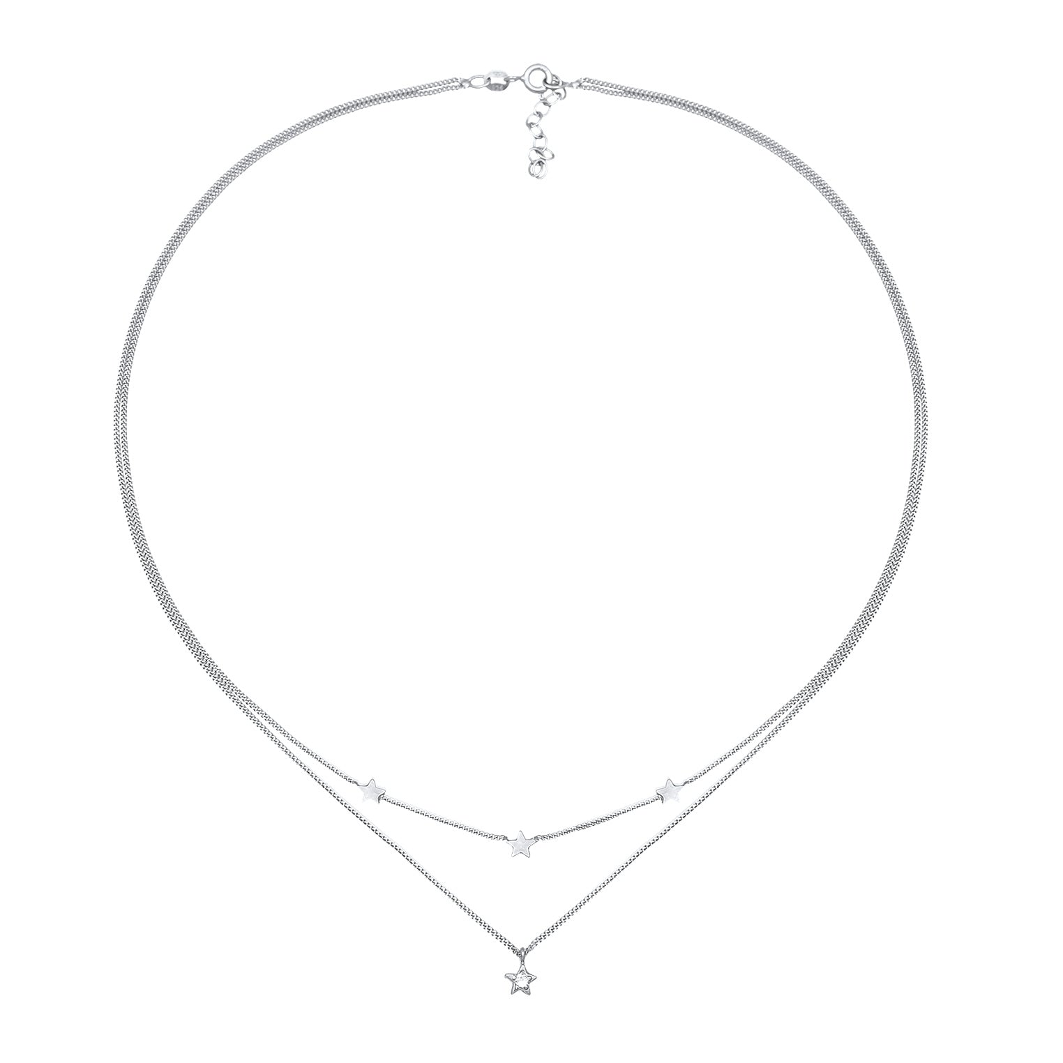 Silber - Elli | Layer-Halskette Stern | Mit Kristallen von Swarovski® (Weiß) | 925er Sterling Silber