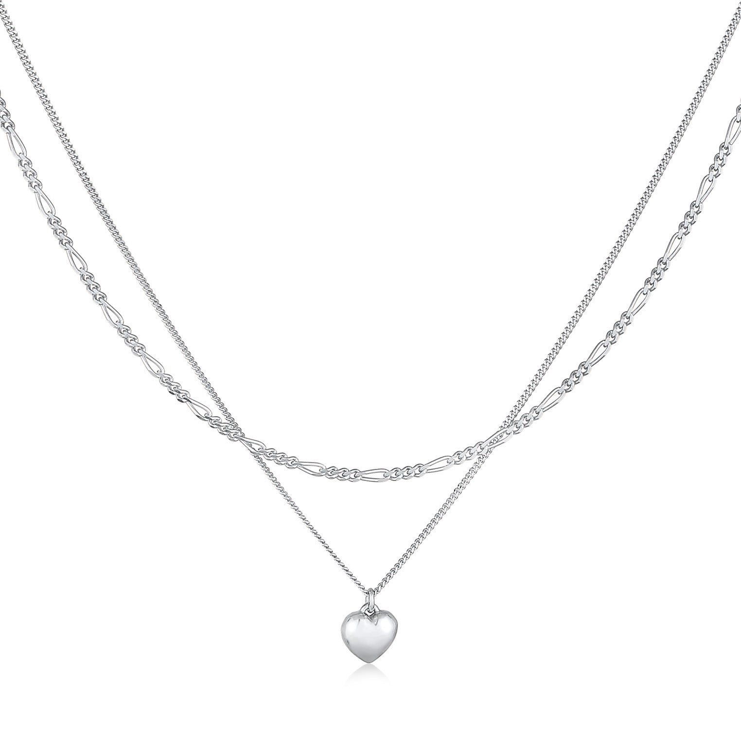 Silber - Elli | Layer-Halskette Herz | 925er Sterling Silber