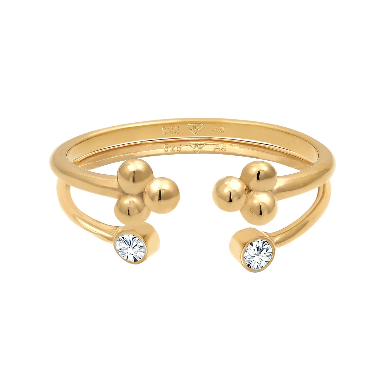 Gold - Elli | Ring-Set Kugel Offen | Mit Kristallen von Swarovski® (Weiß) | 925er Sterling Silber