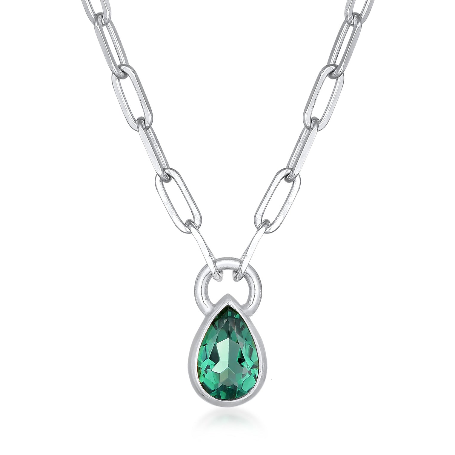 Silber - Elli PREMIUM | Glieder-Halskette Tropfen | Quarz (Grün) | 925er Sterling Silber