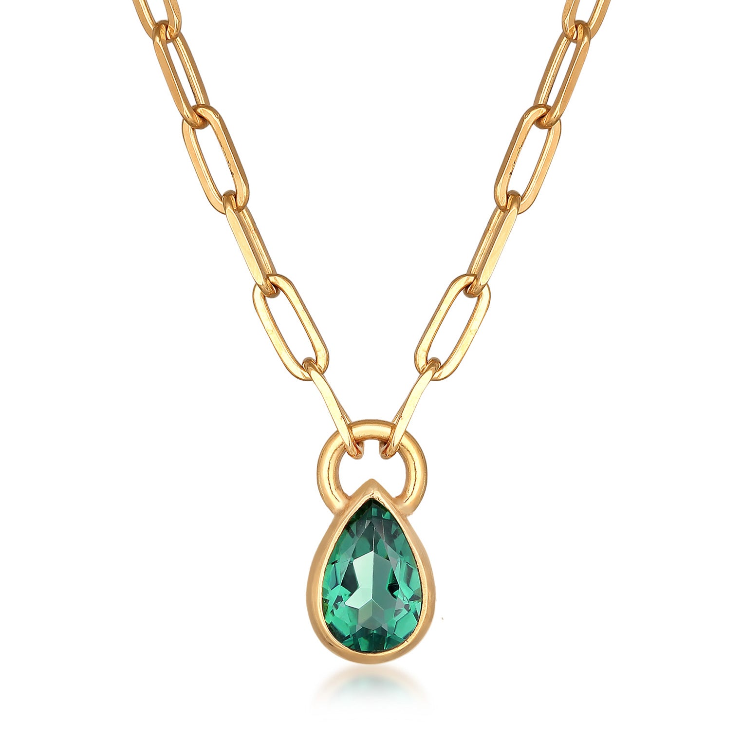 Gold - Elli PREMIUM | Glieder-Halskette Tropfen | Quarz (Grün) | 925er Sterling Silber