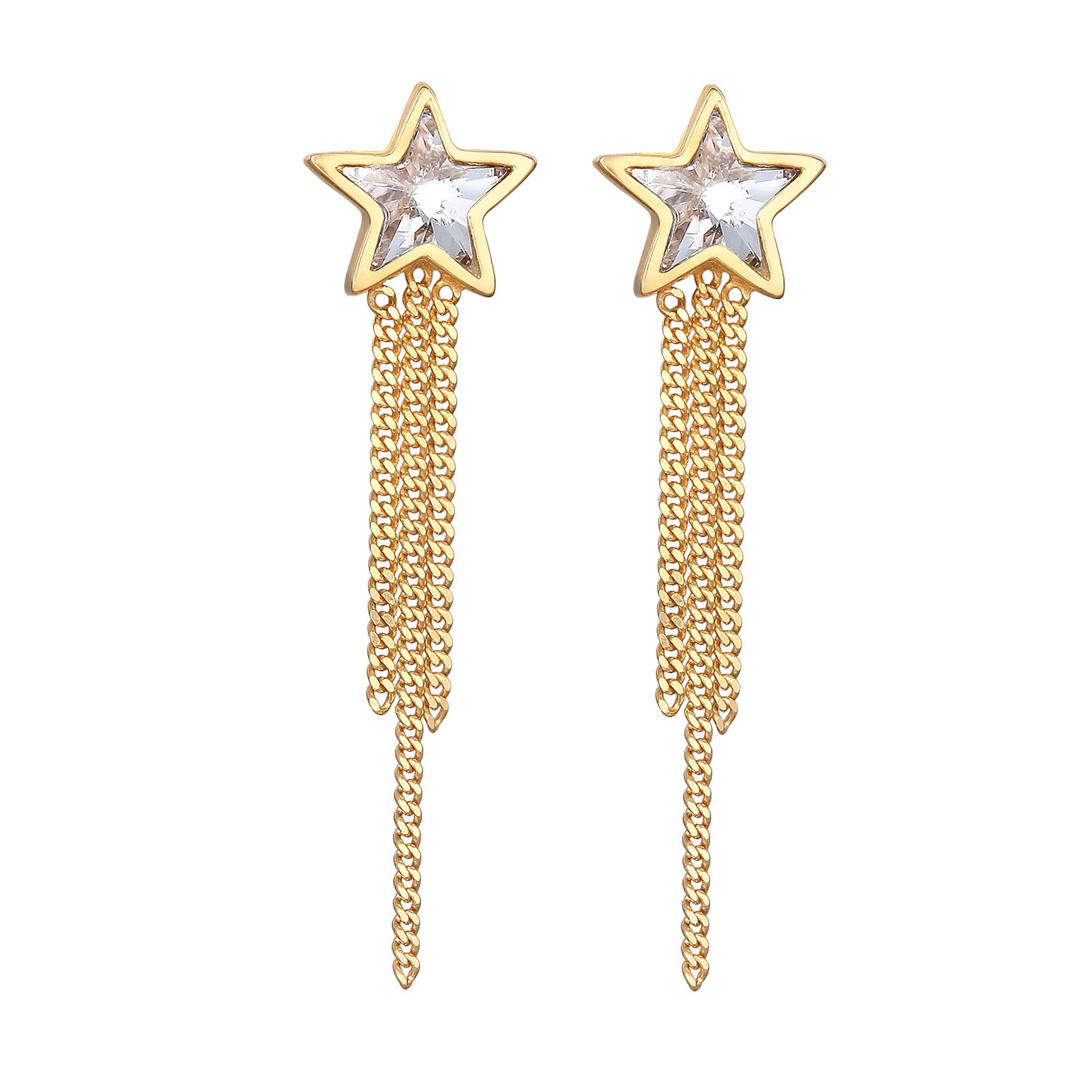 Gold - Elli | Ohrstecker Kette Stern | Mit Kristallen von Swarovski® (Weiß) | 925er Sterling Silber