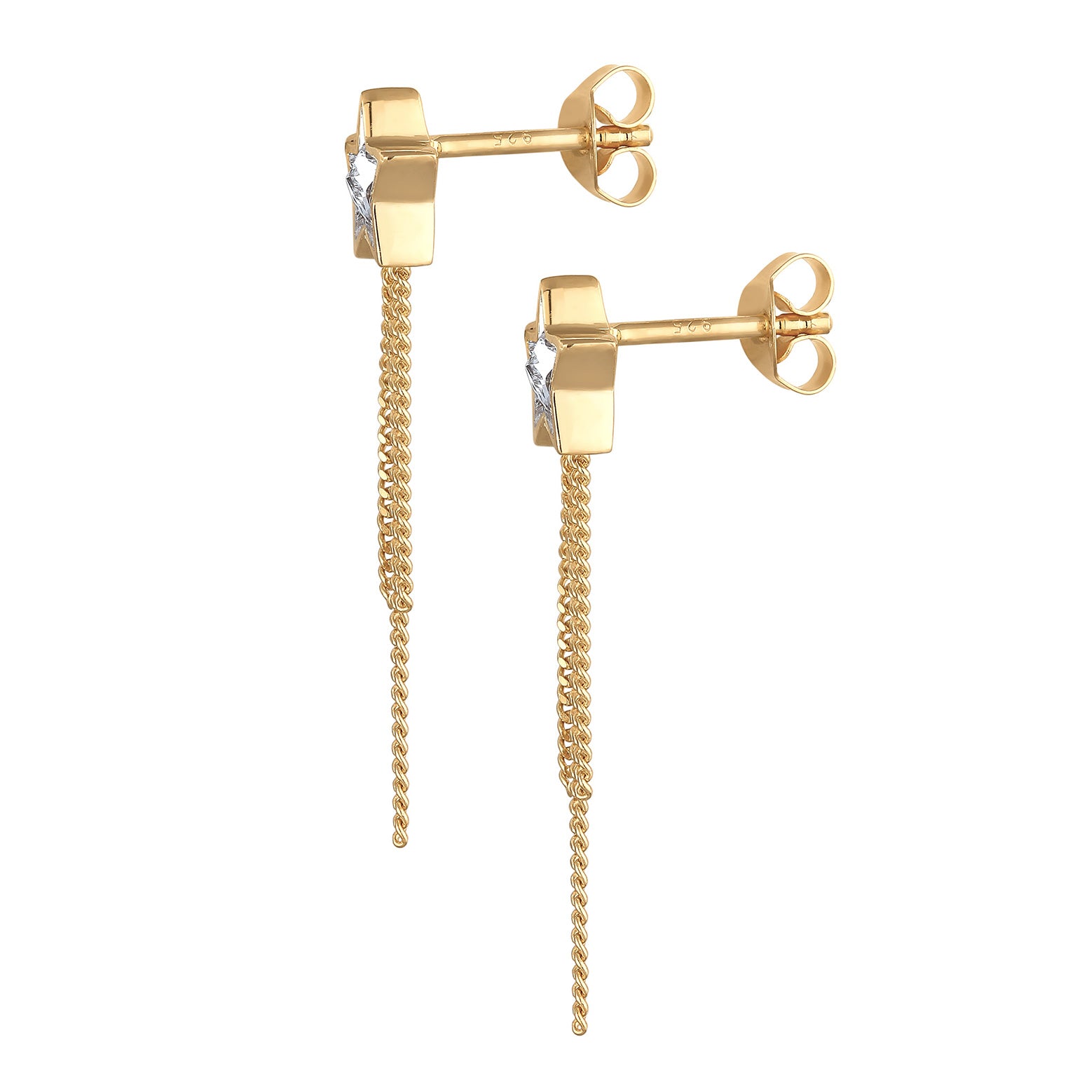 Gold - Elli | Ohrstecker Kette Stern | Mit Kristallen von Swarovski® (Weiß) | 925er Sterling Silber