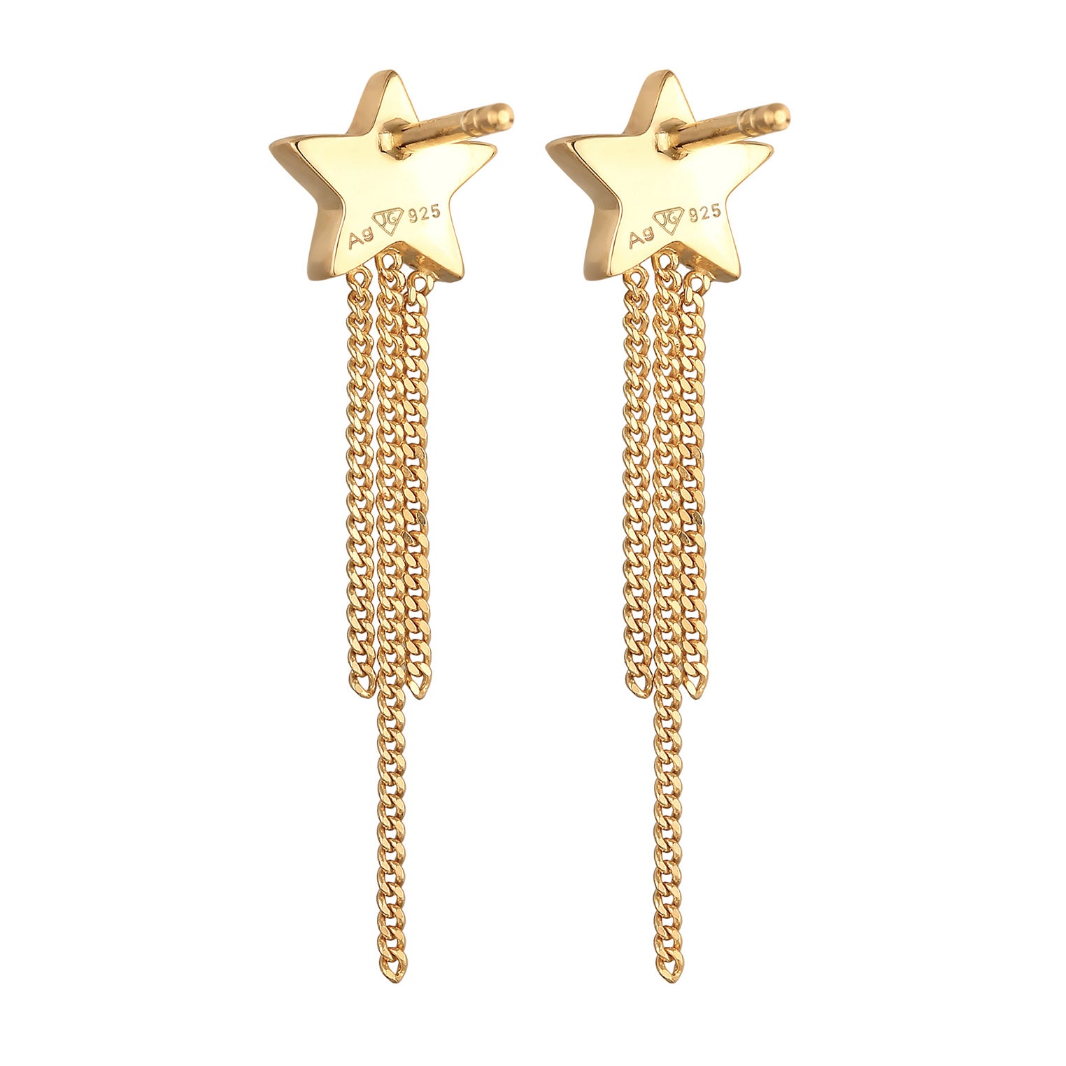 Gold - Elli | Ohrstecker Kette Stern | Mit Kristallen von Swarovski® (Weiß) | 925er Sterling Silber