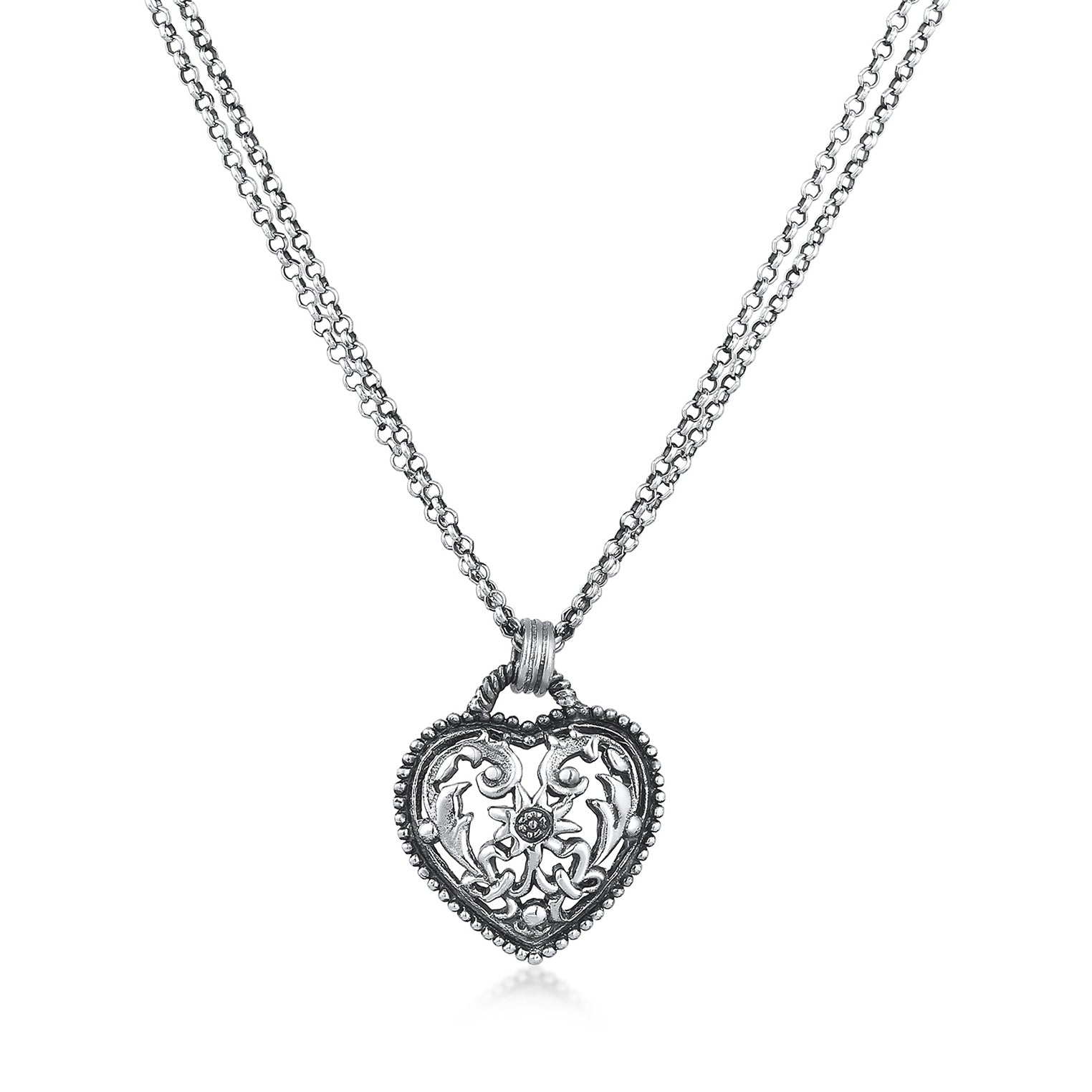 Schwarz - Elli | Halskette Herz Anhänger Edelweiss | 925er Sterling Silber
