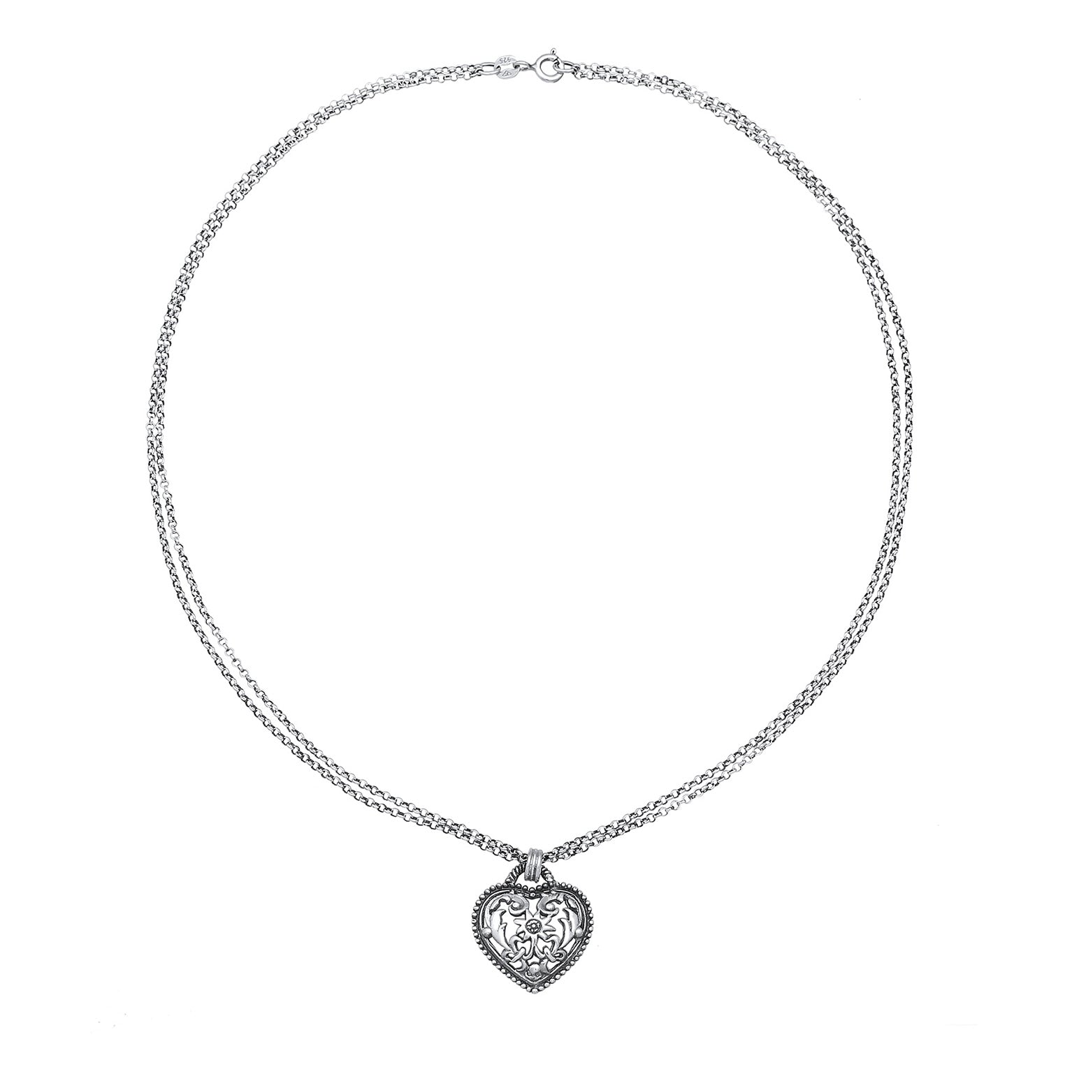 Schwarz - Elli | Halskette Herz Anhänger Edelweiss | 925er Sterling Silber