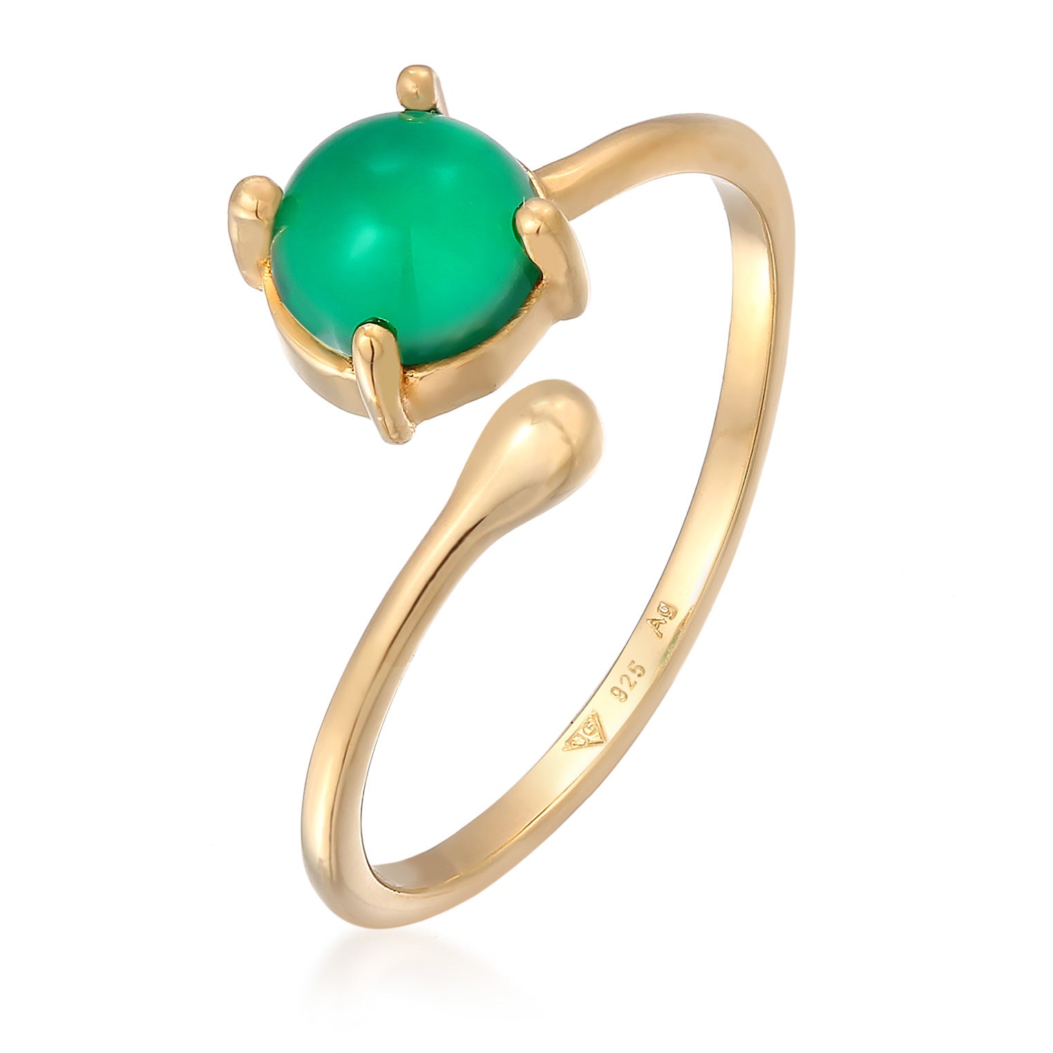 Gold - Elli PREMIUM | Ring Statement Offen | Achat (Grün) | 925er Sterling Silber