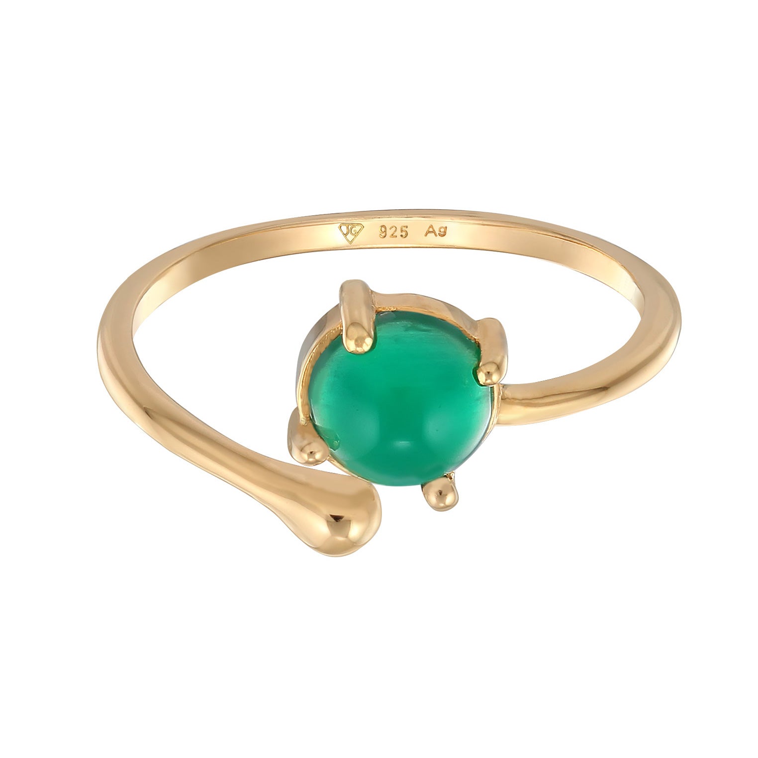 Gold - Elli PREMIUM | Ring Statement Offen | Achat (Grün) | 925er Sterling Silber