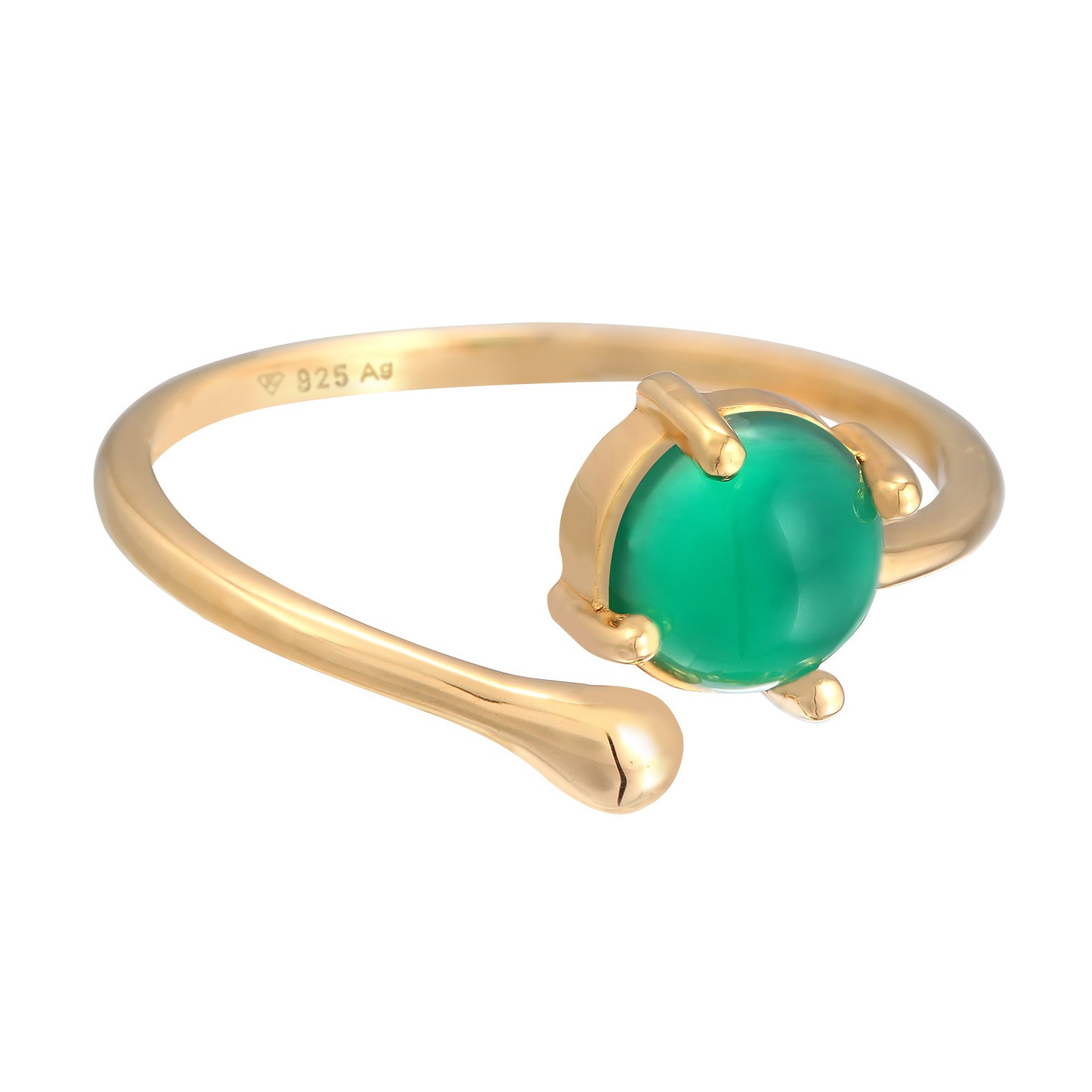 Gold - Elli PREMIUM | Ring Statement Offen | Achat (Grün) | 925er Sterling Silber