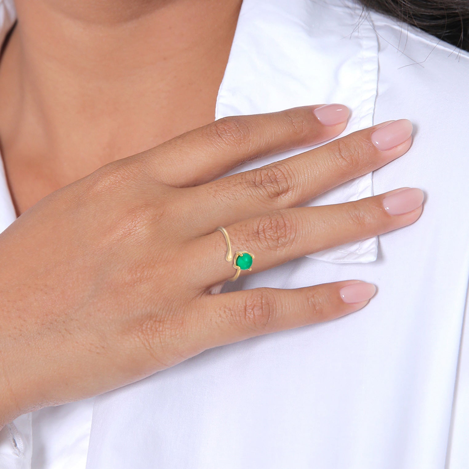 Gold - Elli PREMIUM | Ring Statement Offen | Achat (Grün) | 925er Sterling Silber