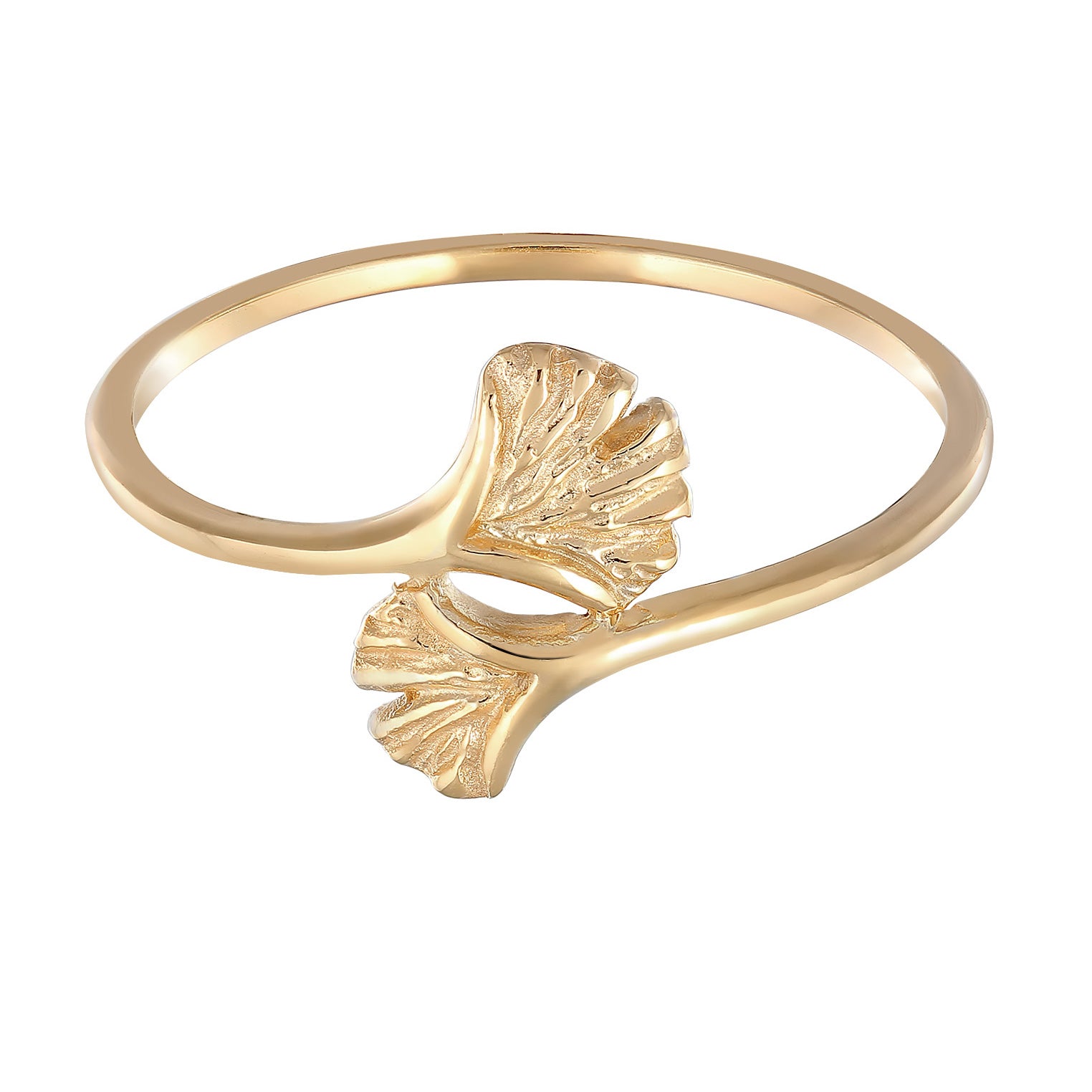 Gold - Elli PREMIUM | Ring Ginkgo Blatt Offen | 375er Gelbgold