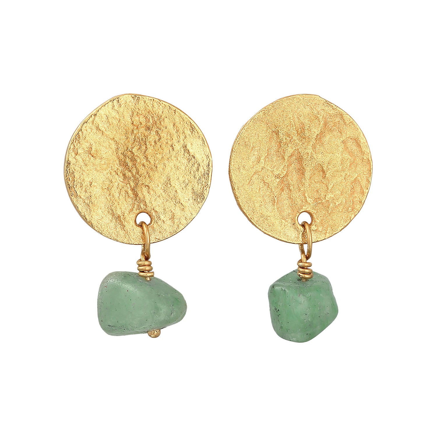 Gold - Elli PREMIUM | Ohrhänger Plättchen Vintage | Aventurin (Grün) | 925er Sterling Silber
