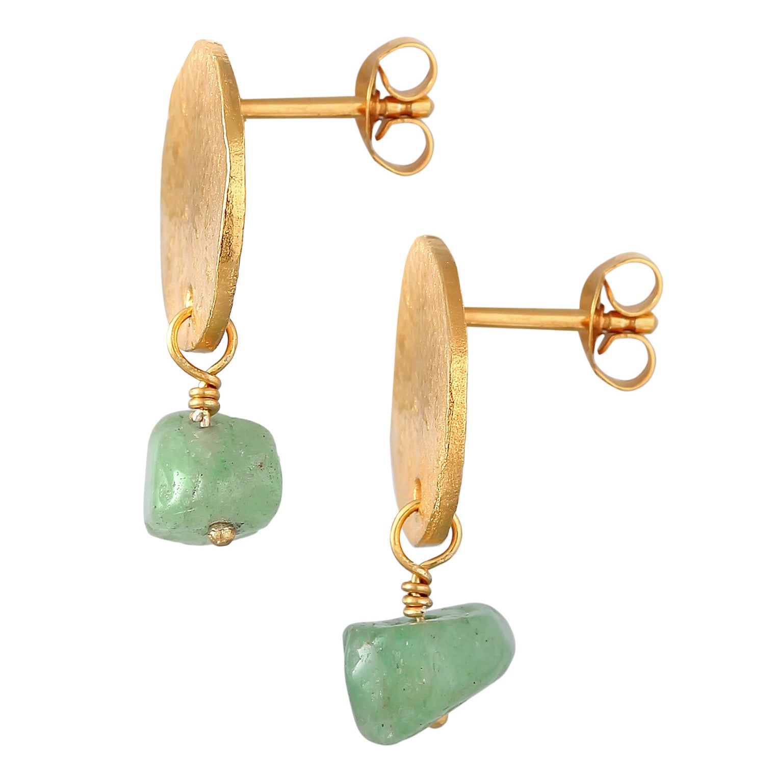 Gold - Elli PREMIUM | Ohrhänger Plättchen Vintage | Aventurin (Grün) | 925er Sterling Silber