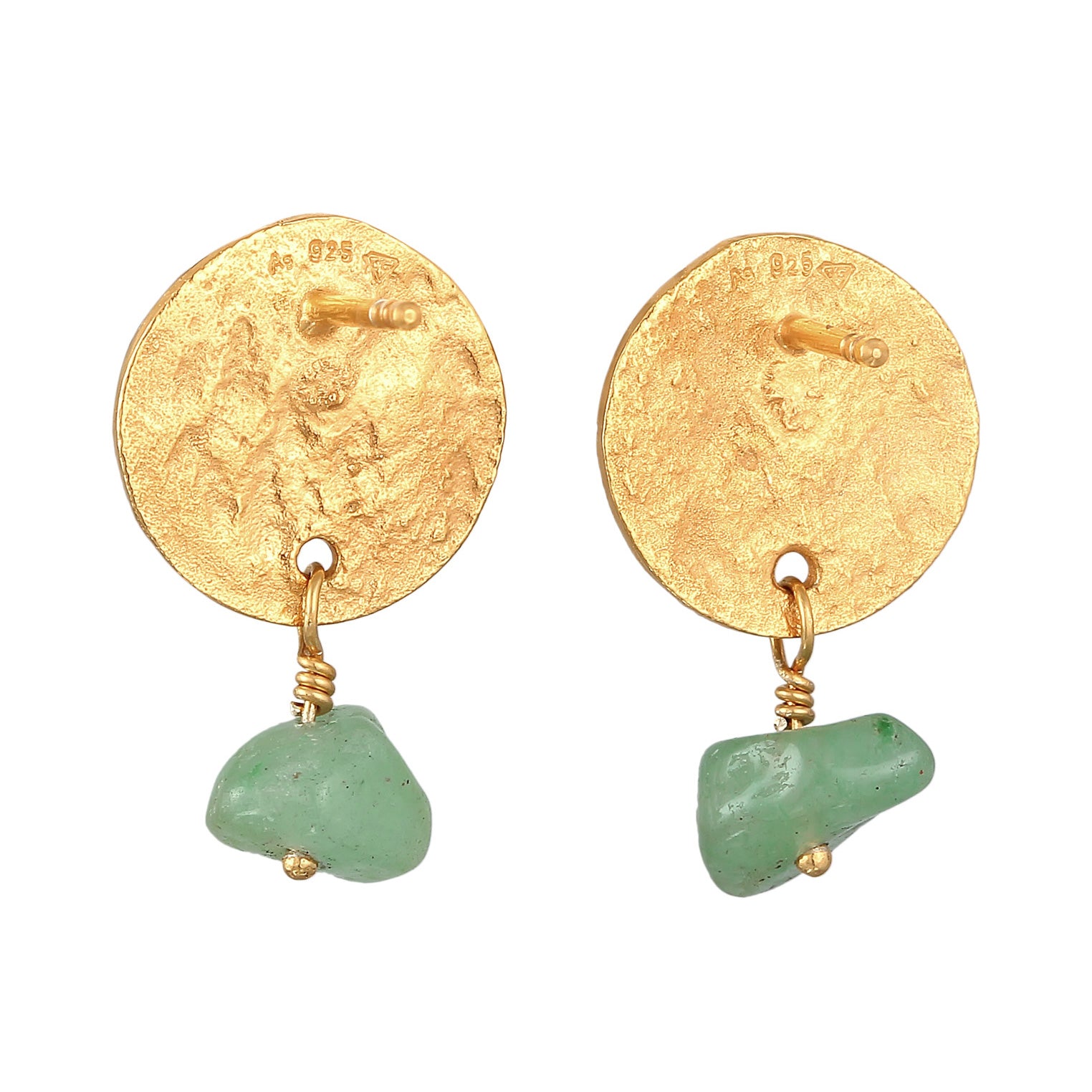 Gold - Elli PREMIUM | Ohrhänger Plättchen Vintage | Aventurin (Grün) | 925er Sterling Silber