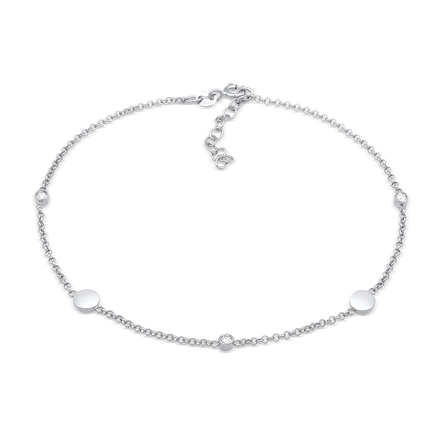 Silber - Elli | Fußkettchen Plättchen | Mit Kristallen von Swarovski® (Weiß) | 925er Sterling Silber