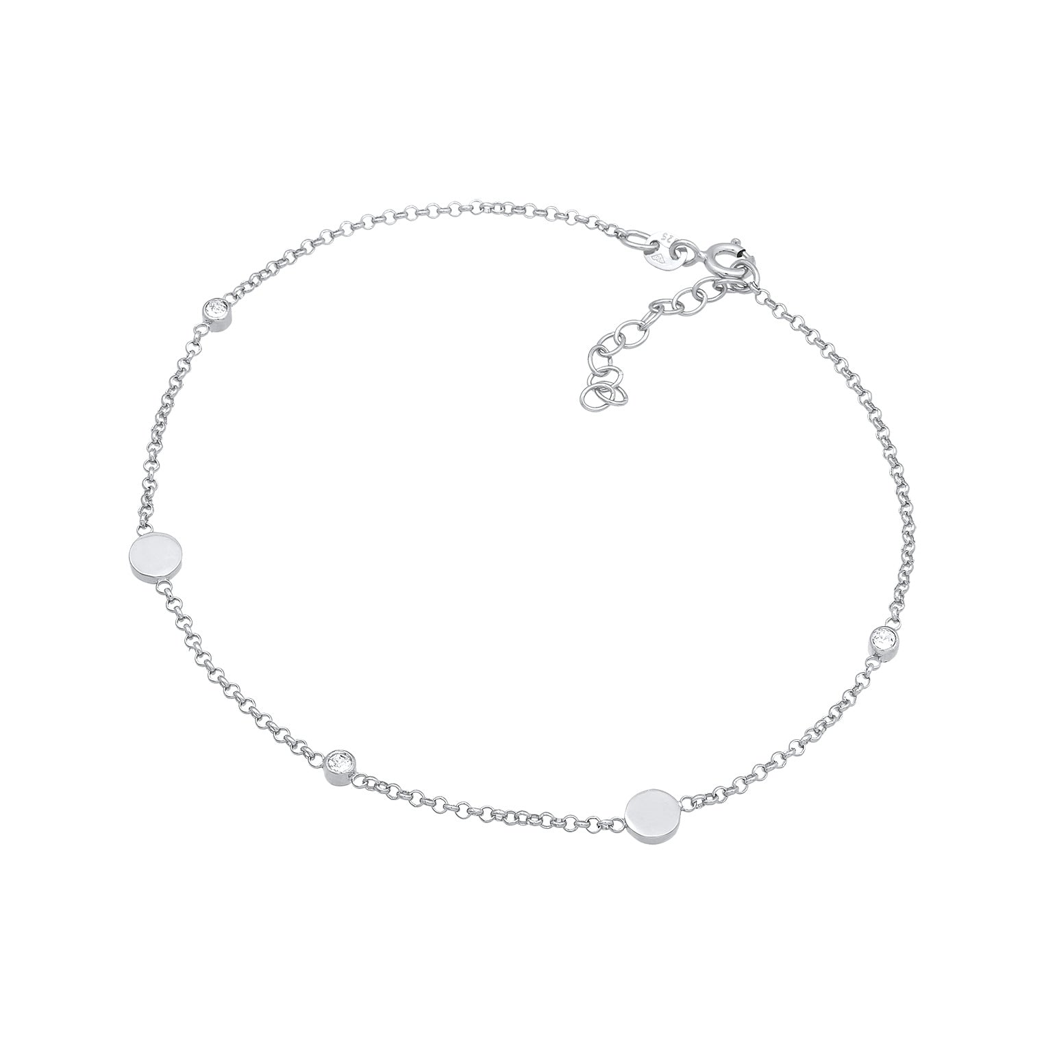 Silber - Elli | Fußkettchen Plättchen | Mit Kristallen von Swarovski® (Weiß) | 925er Sterling Silber