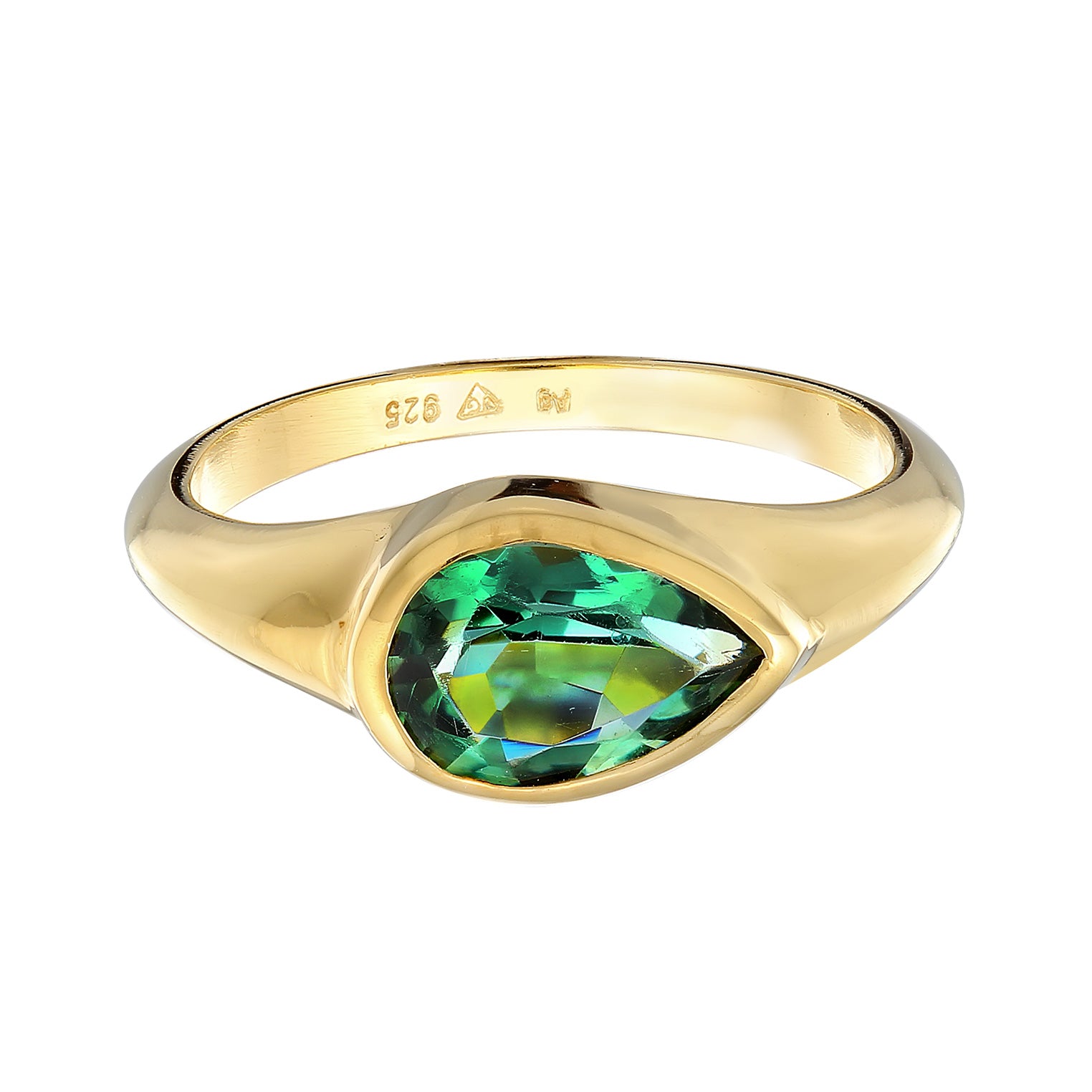 Gold - Elli PREMIUM | Solitär-Ring Klassik | Quarz (Grün) | 925er Sterling Silber