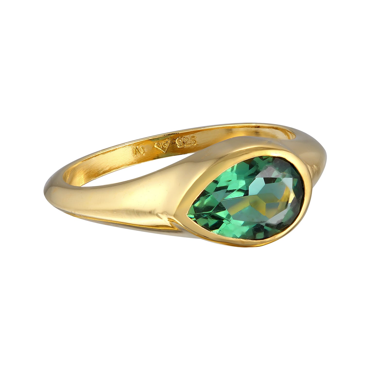 Gold - Elli PREMIUM | Solitär-Ring Klassik | Quarz (Grün) | 925er Sterling Silber