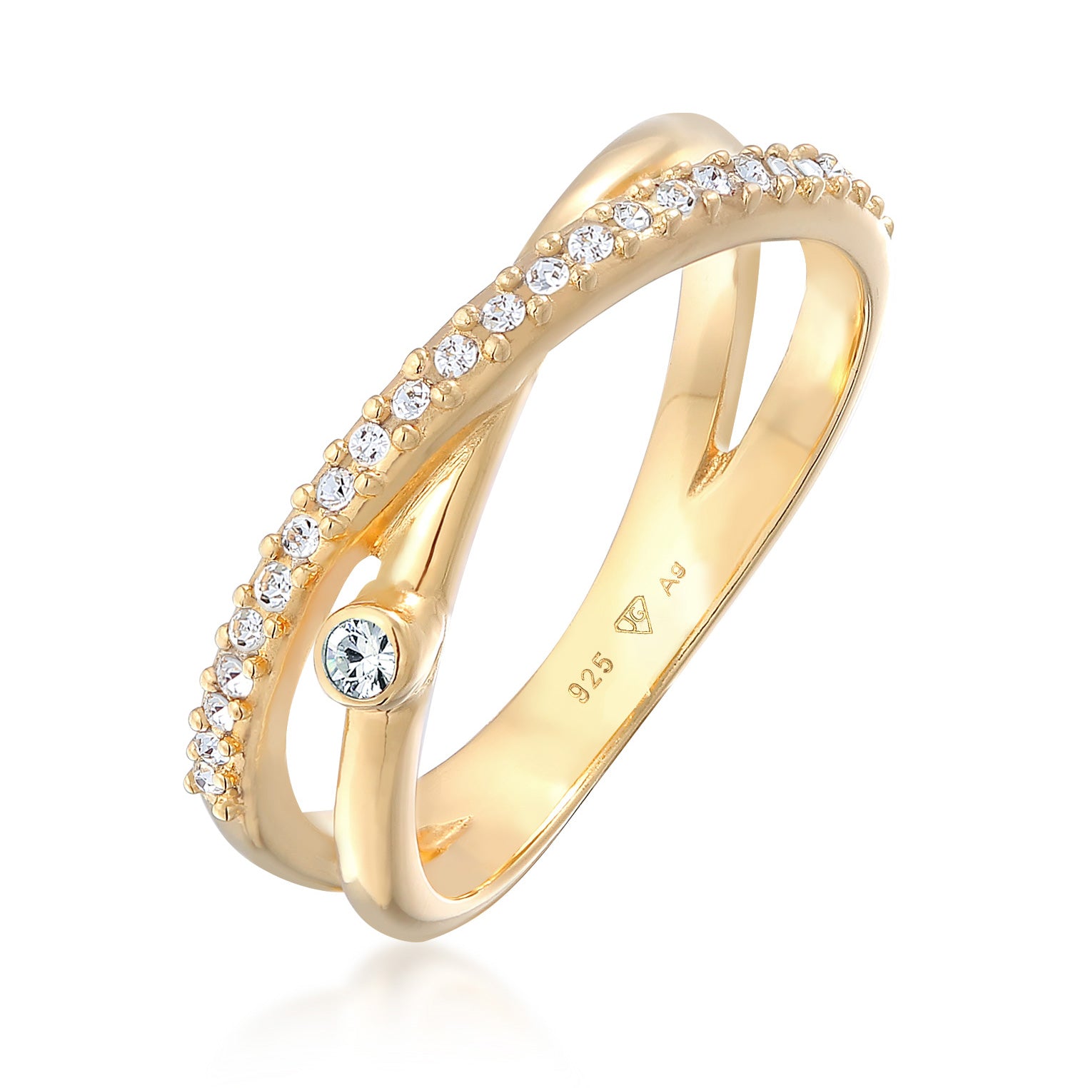 Gold - Elli | Ring Kreuz | Kristall (Weiß) | 925er Sterling Silber Vergoldet