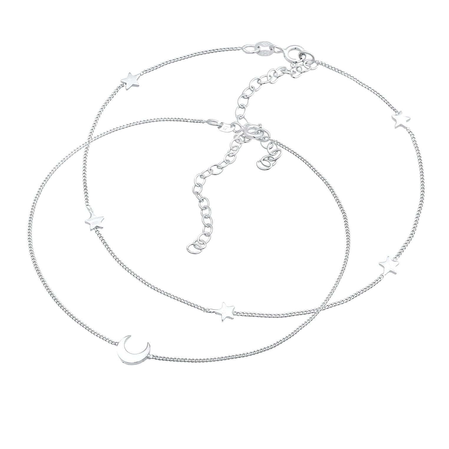 Silber - Elli | Fußkettchen Halbmond Set | 925er Sterling Silber