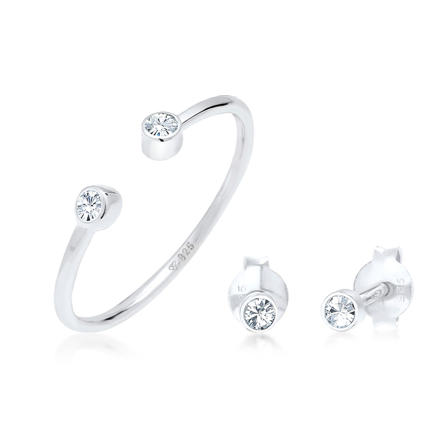Silber - Elli | Schmuckset Solitär | Mit Kristallen von Swarovski® (Weiß) | 925er Sterling Silber