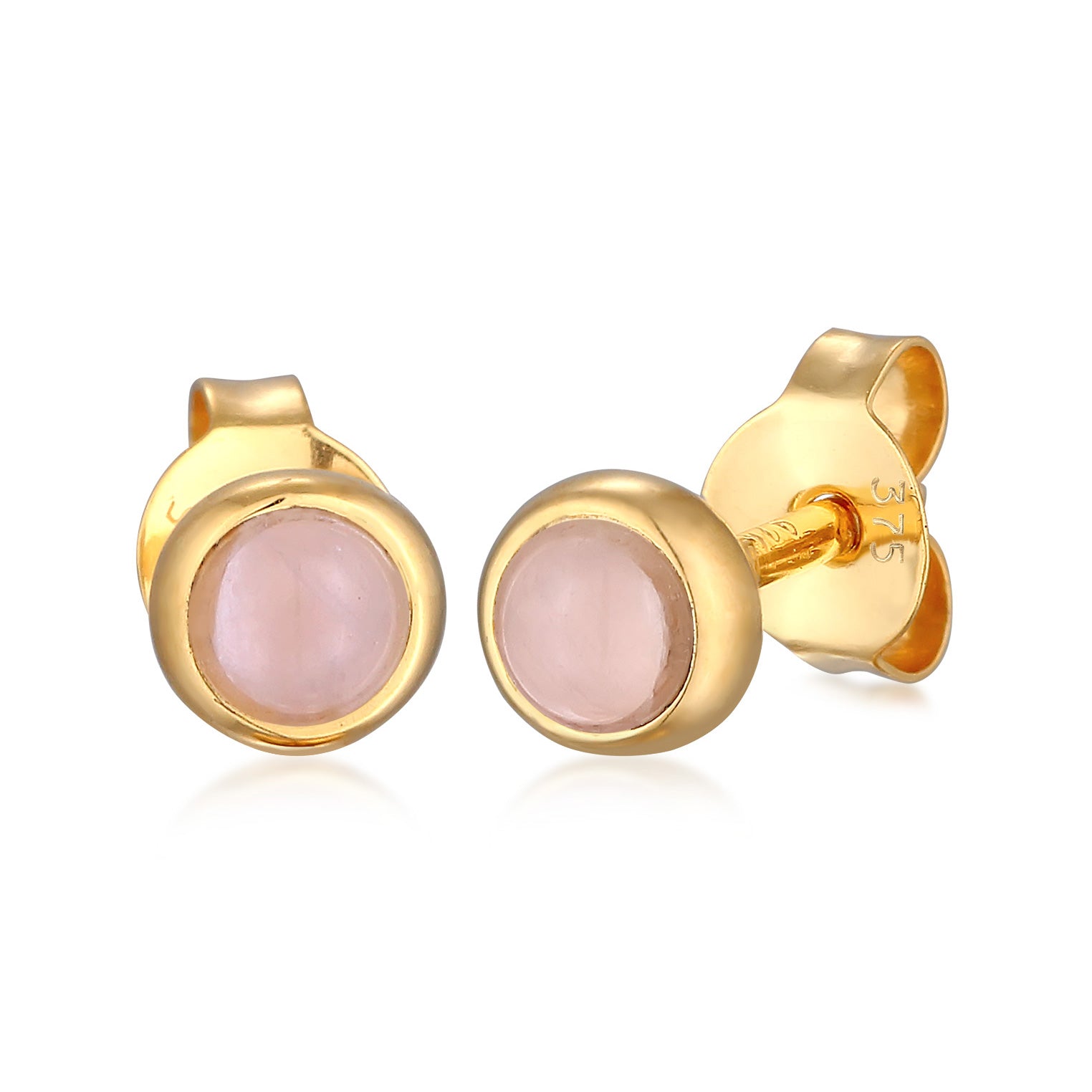 Gold - Elli PREMIUM | Ohrstecker Solitär | Quarz (Rosa) | 375er Gelbgoold