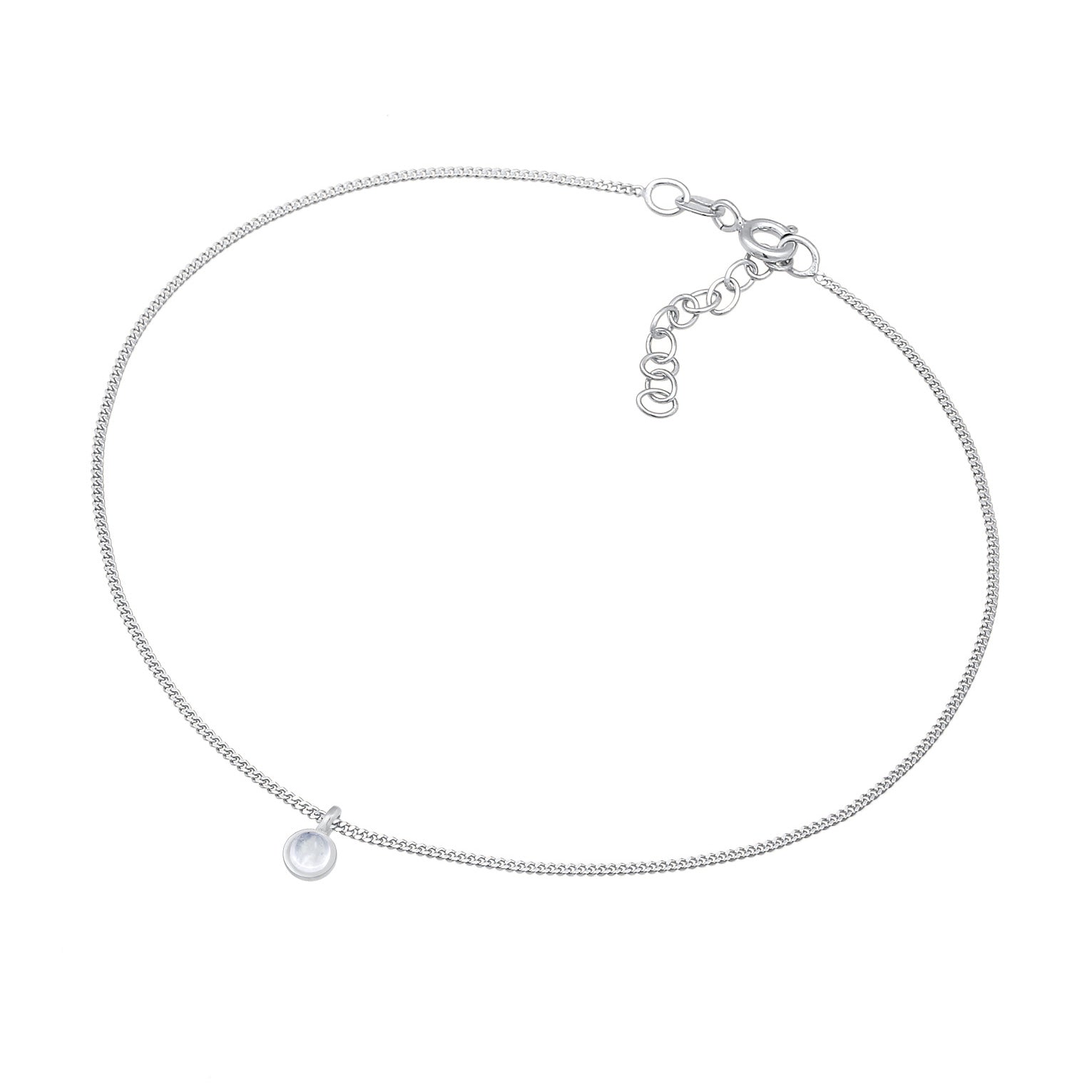 Silber - Elli | Fußkettchen Solitär Anhänger | Mondstein (Weiß) | 925er Sterling Silber