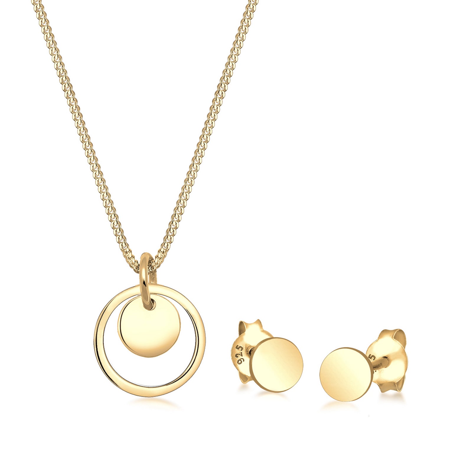 Gold - Elli | Schmuckset Plättchen Kreis | 925er Sterling Silber
