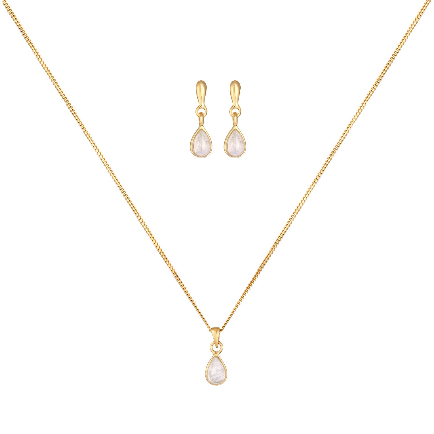 Gold - Elli PREMIUM | Schmuckset Tropfen | Mondstein (Weiß) | 925 Sterling SIlber vergoldet