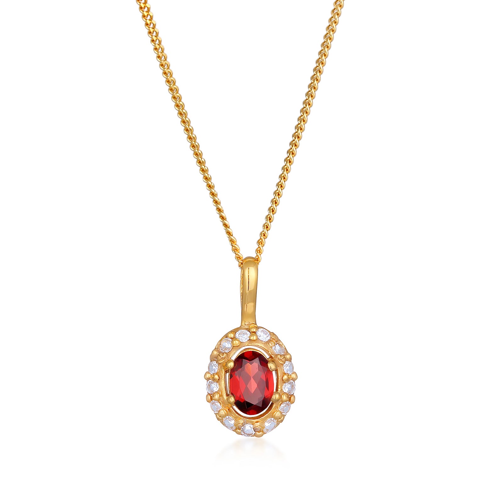 Gold - Elli PREMIUM | Halskette Oval | Topas (Rot) | 585er Gelbgold