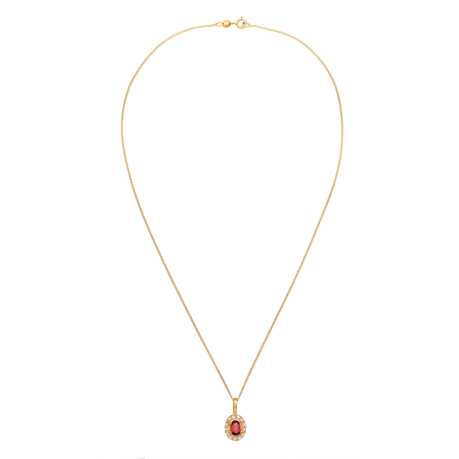 Gold - Elli PREMIUM | Halskette Oval | Topas (Rot) | 585er Gelbgold