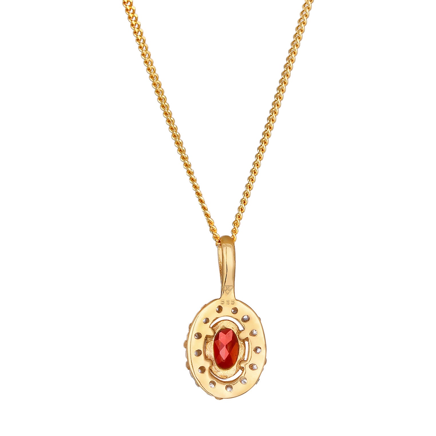 Gold - Elli PREMIUM | Halskette Oval | Topas (Rot) | 585er Gelbgold