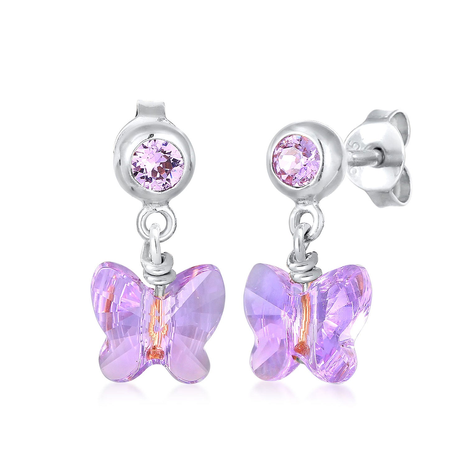 Silber - Elli | Ohrhänger Schmetterling | Kristall (Lila) | 925er Sterling Silber